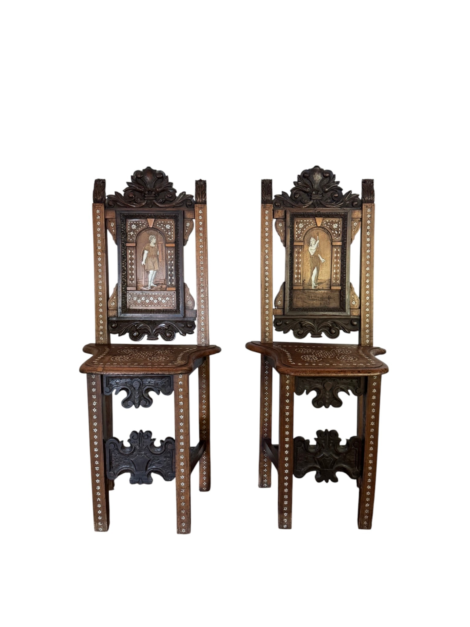 Pair of 19th Century Anglo-Indian Carved Hardwood and Bone Inlaid Chairs (1 of 10)