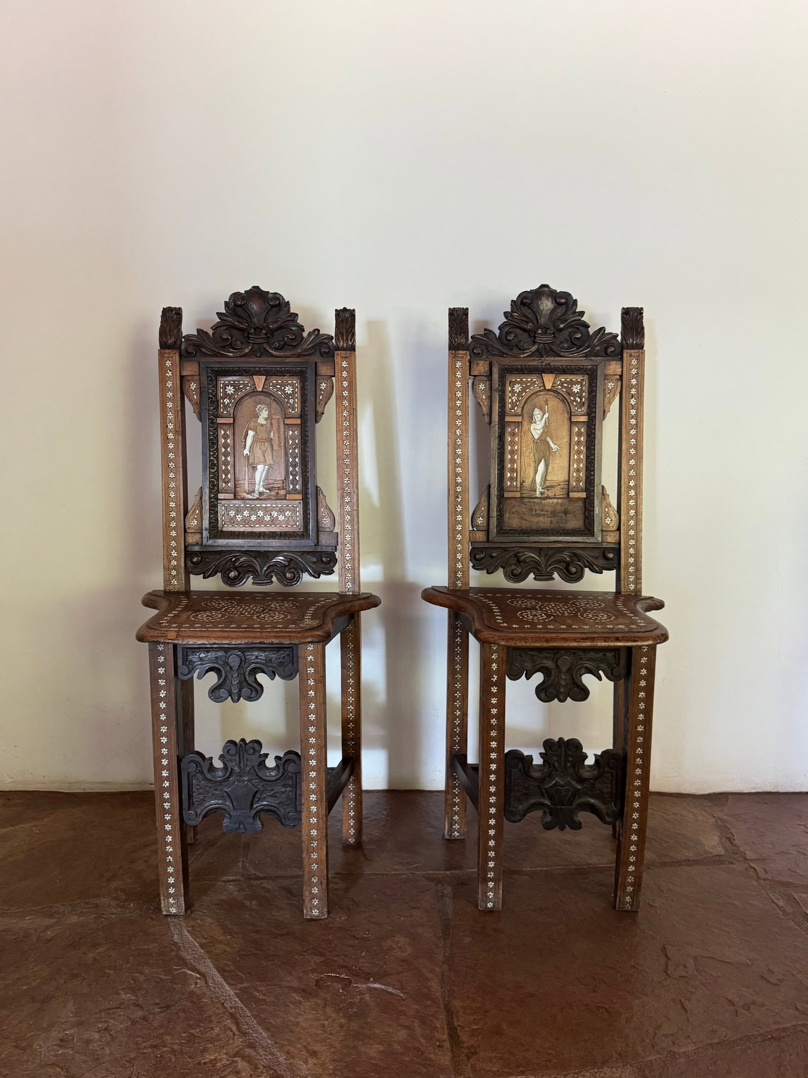 Pair of 19th Century Anglo-Indian Carved Hardwood and Bone Inlaid Chairs - 2