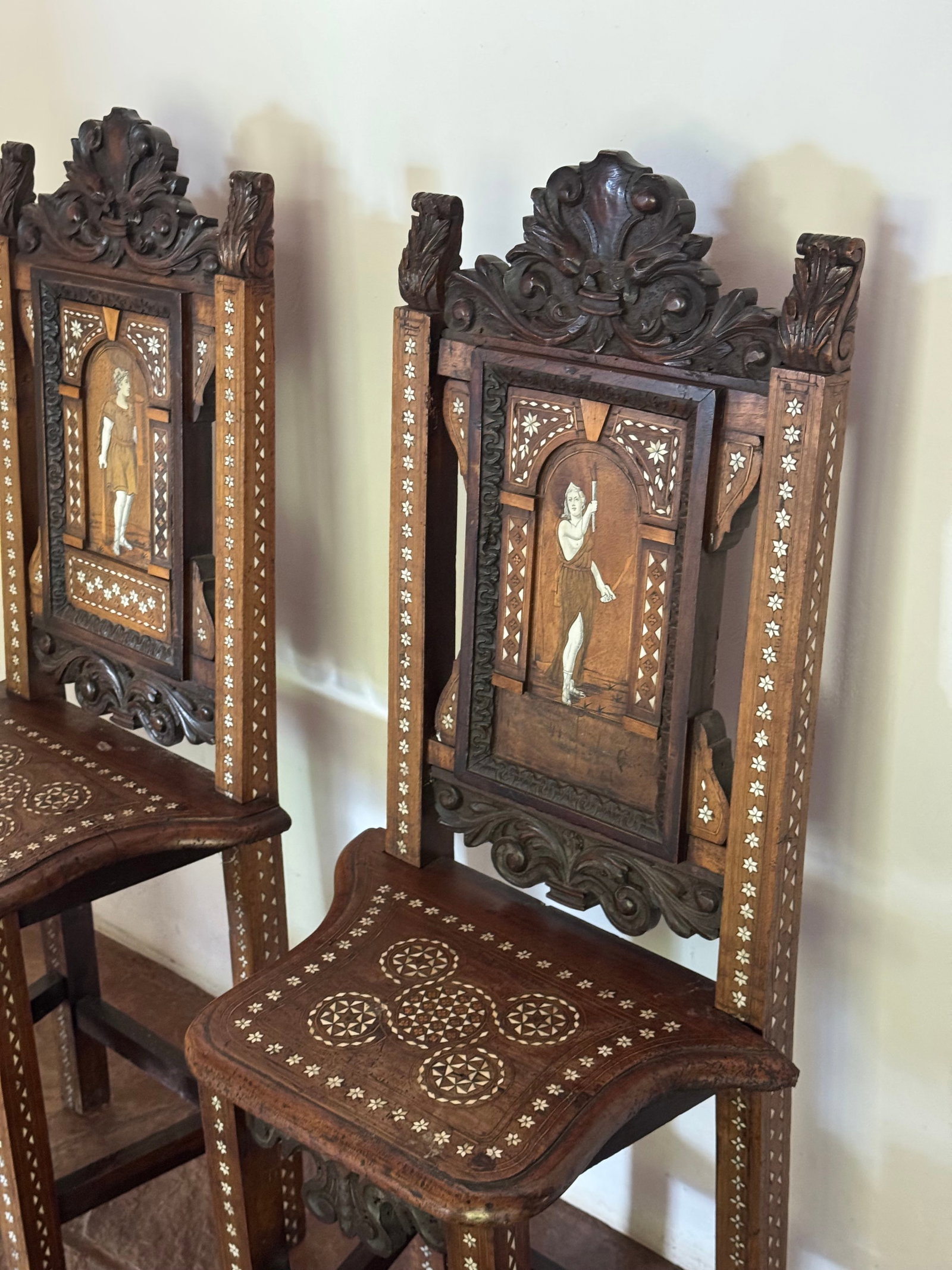Pair of 19th Century Anglo-Indian Carved Hardwood and Bone Inlaid Chairs - 3