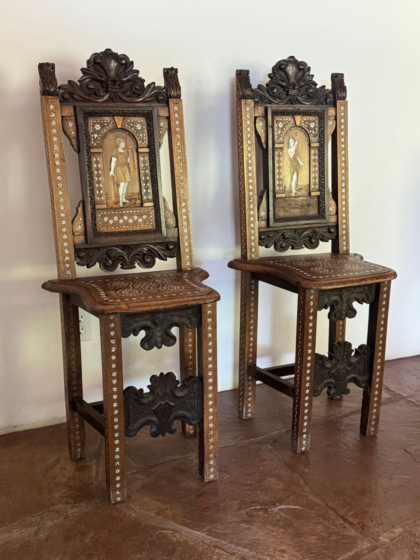 Pair of 19th Century Anglo-Indian Carved Hardwood and Bone Inlaid Chairs - 4
