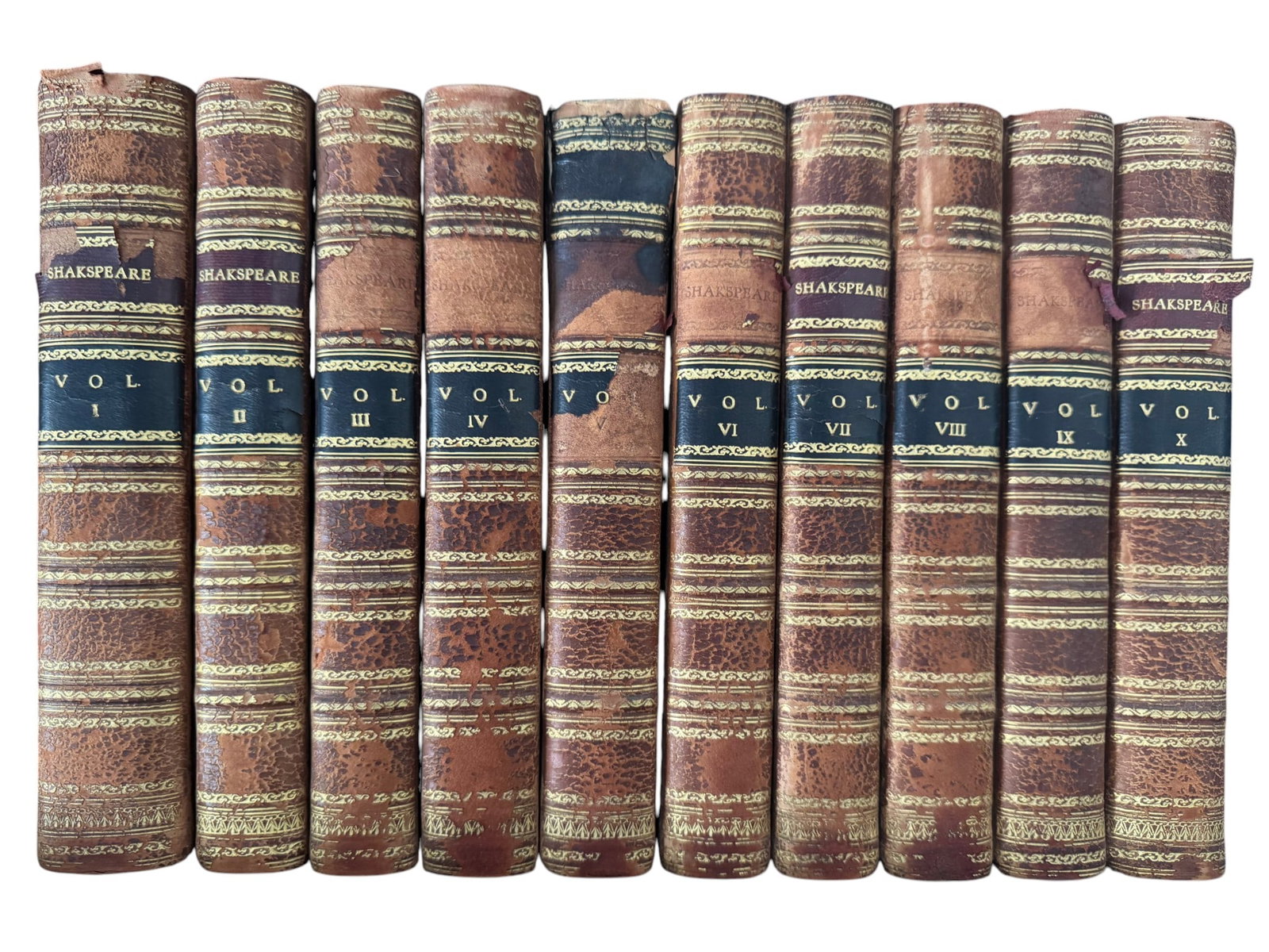 Johnson & Steevens Shakespeare, Second Edition, 1778, 10 Volumes: This lot features a complete 10-volume set of the Second Edition of Johnson & Steevens Shakespeare, published in London in 1778. Titled "The Plays of William Shakespeare. With the Corrections and Illu