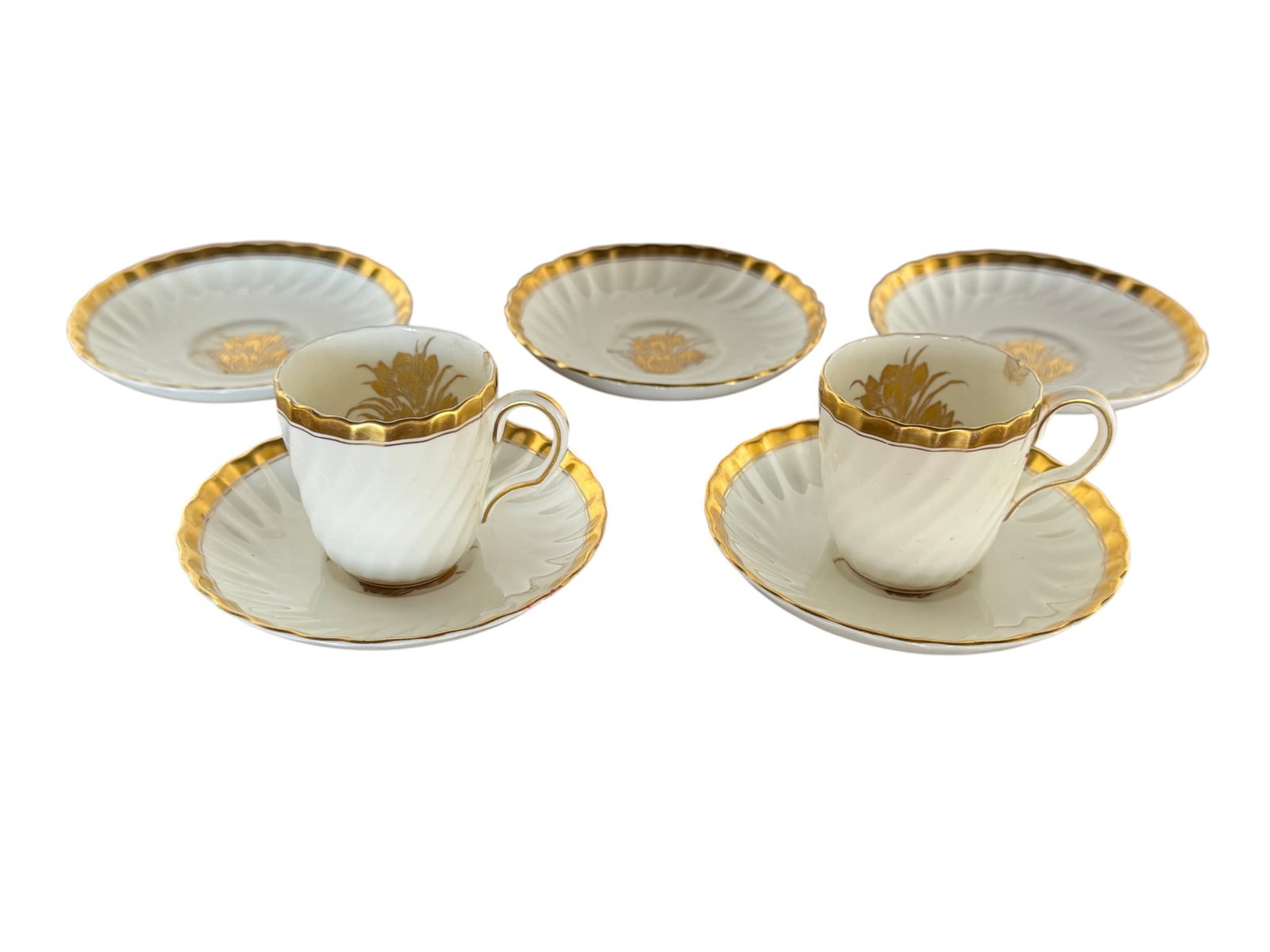 Set of Two Antique English Minton Porcelain Espresso Cups and Five Saucers (1 of 4)