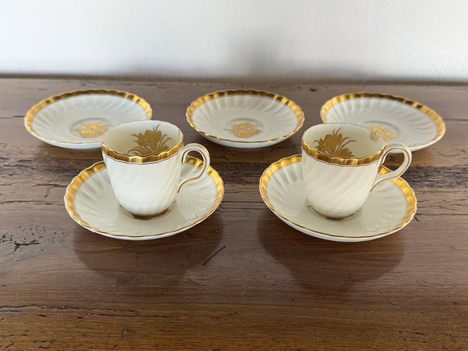 Set of Two Antique English Minton Porcelain Espresso Cups and Five Saucers - 2