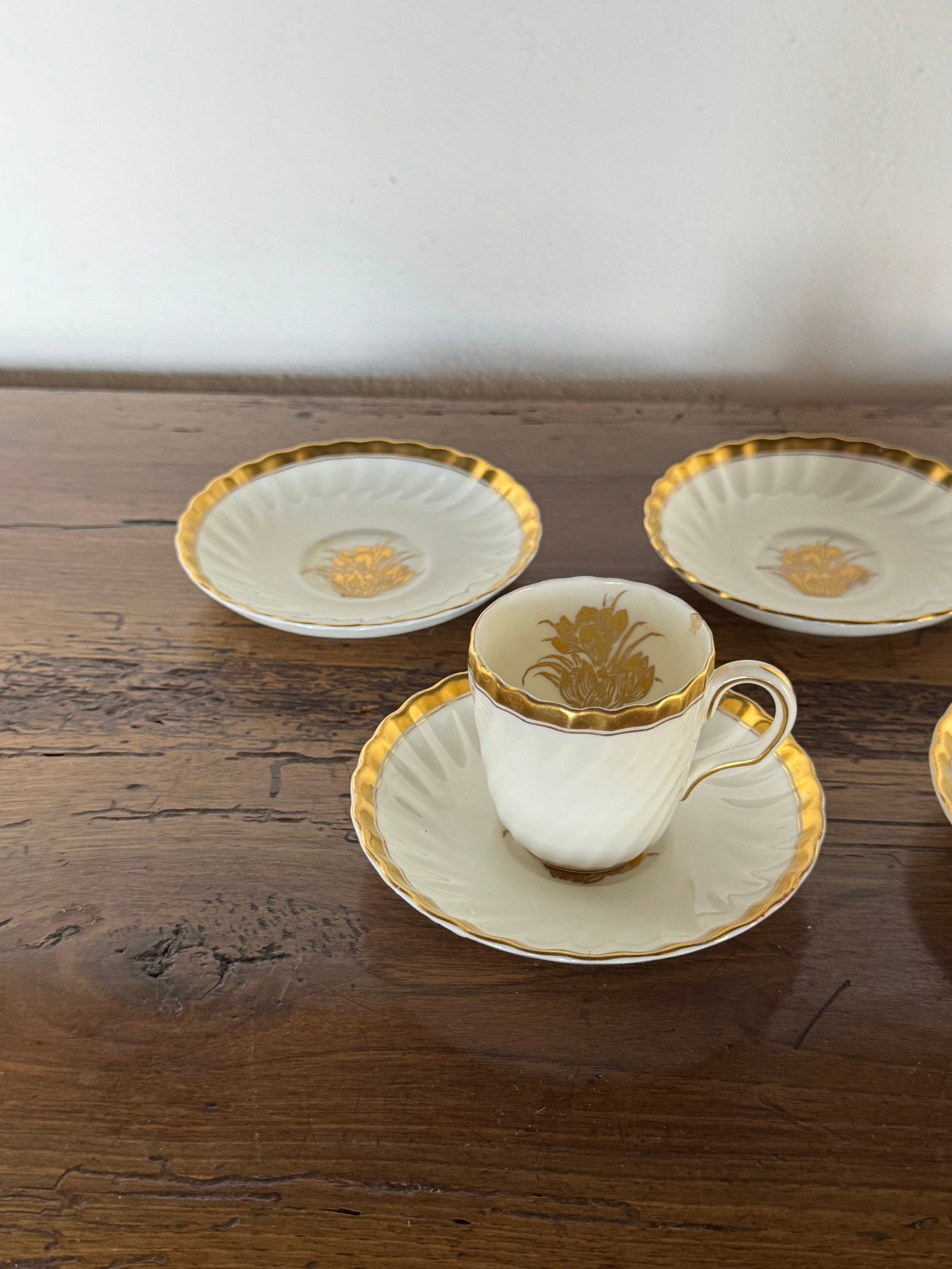Set of Two Antique English Minton Porcelain Espresso Cups and Five Saucers - 3