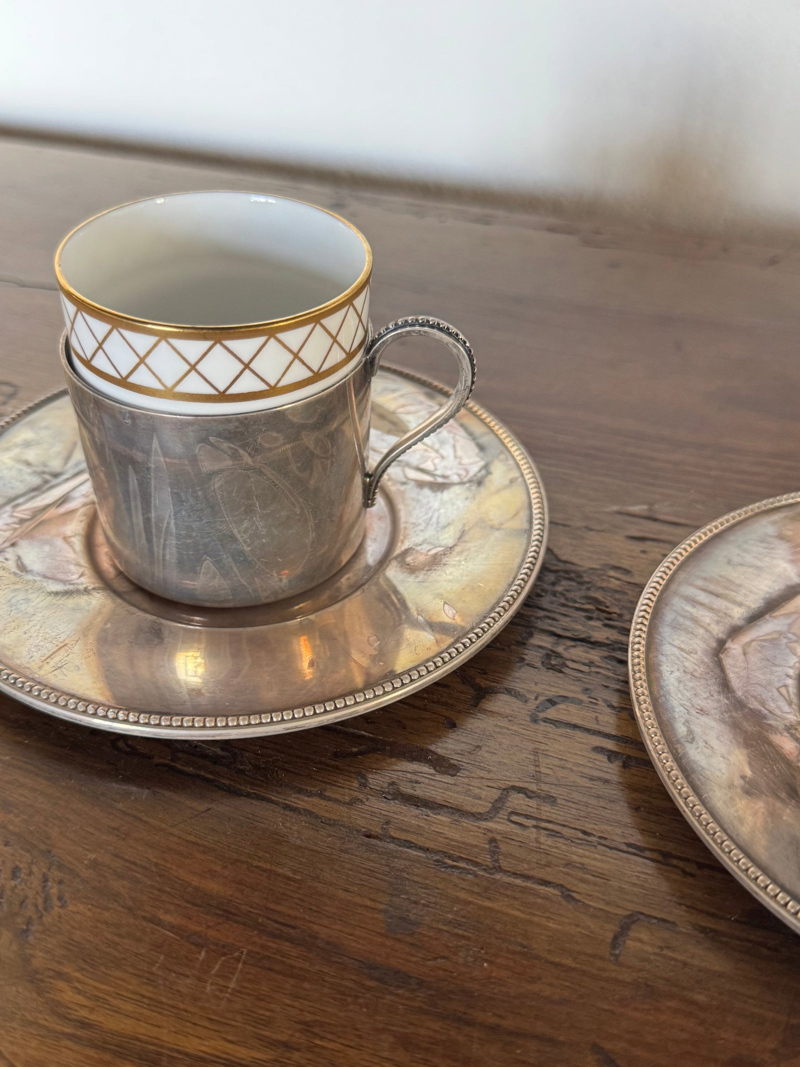 Pair of Tiffany & Co. Sterling Silver Demitasse Cup Holders with Spode Bone China Cups - 3