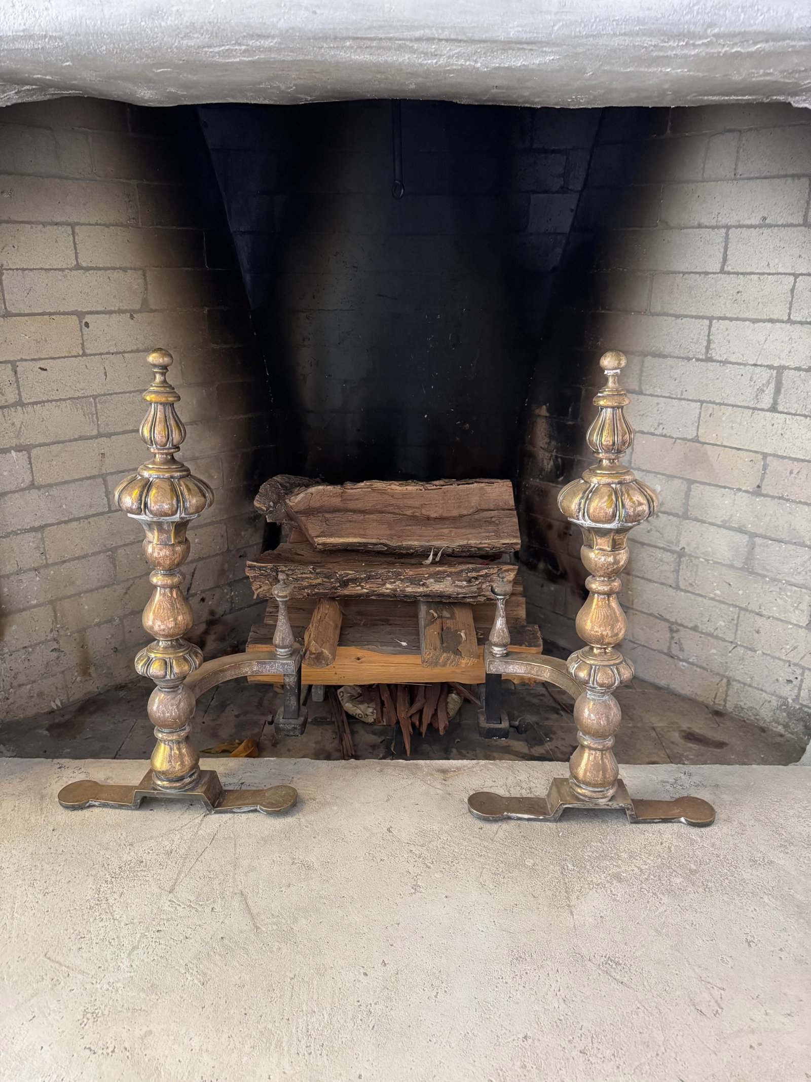 Pair of Ornate Brass Fireplace Andirons - 2