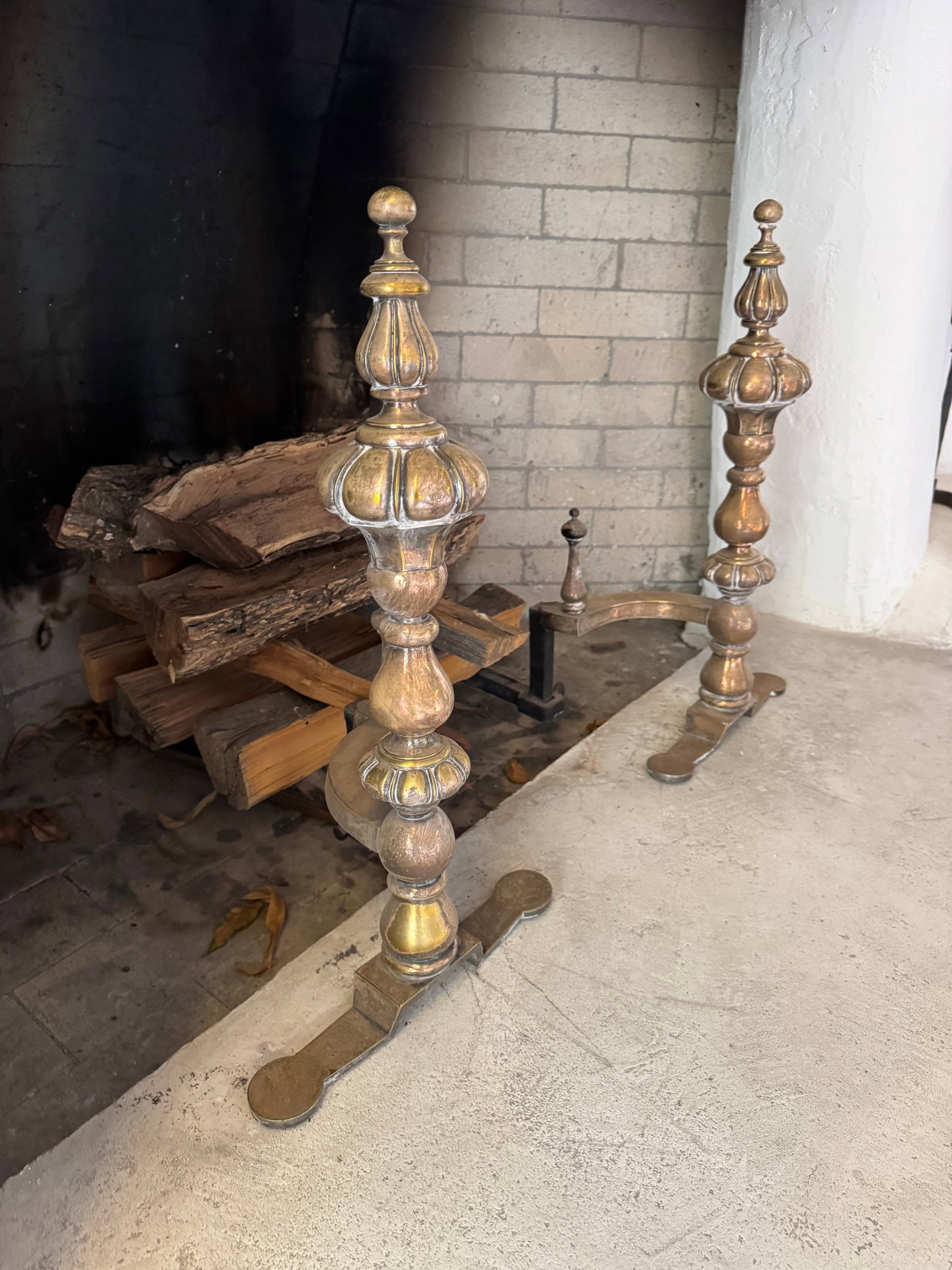 Pair of Ornate Brass Fireplace Andirons - 3