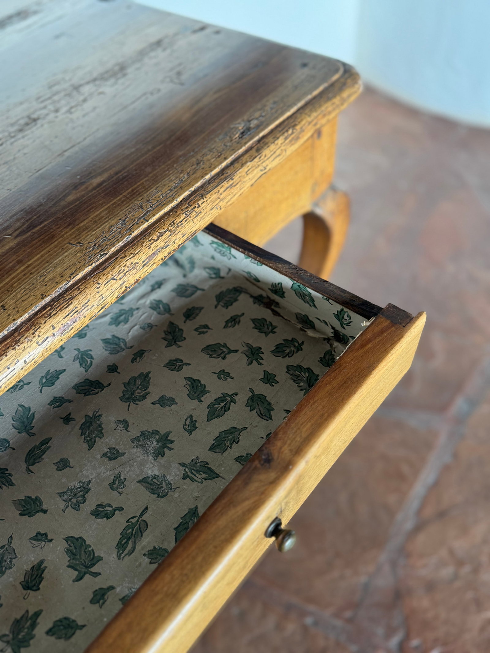 French Provincial Style Oak Side Table with Cabriole Legs - 5