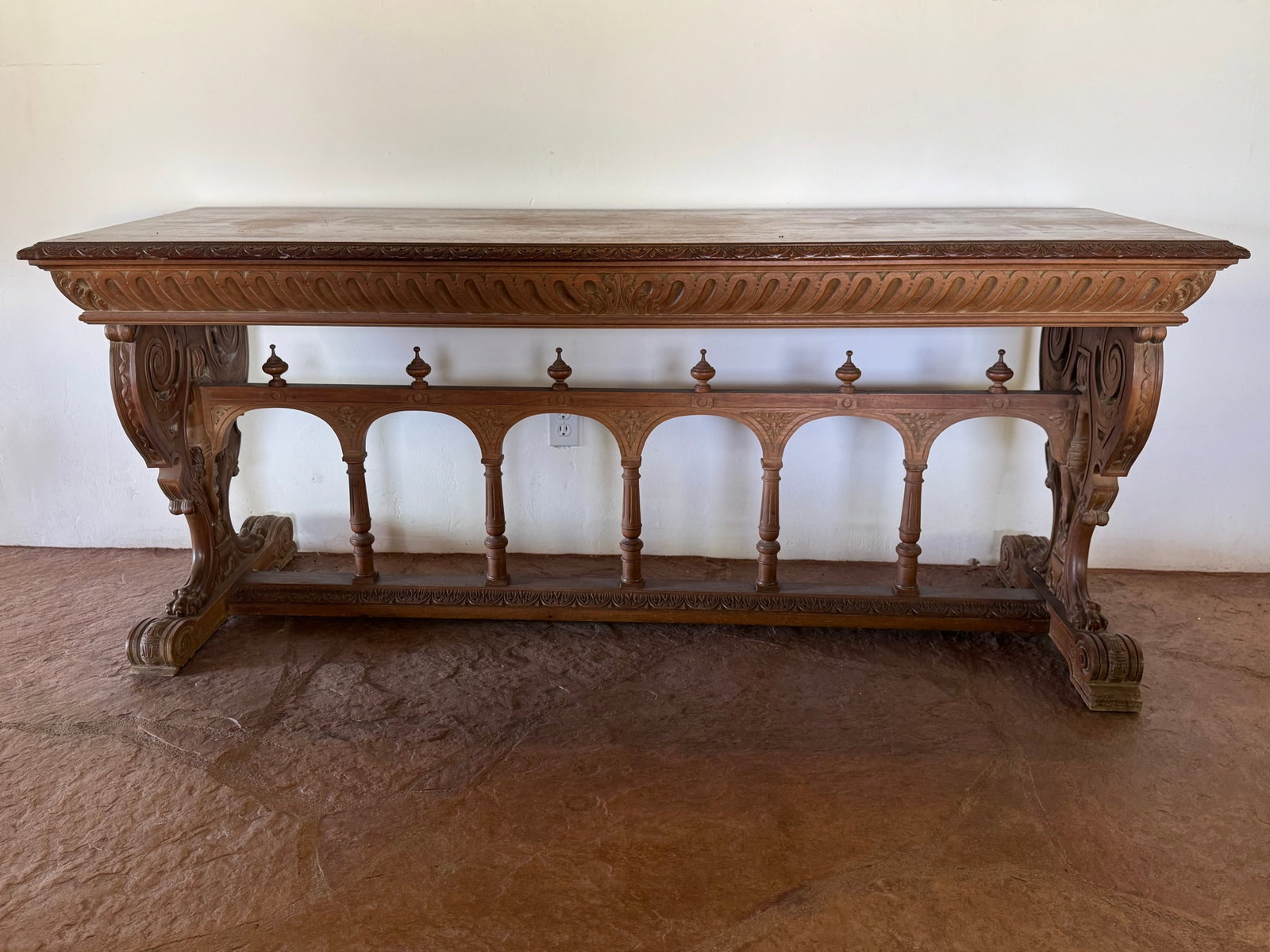 Italian Renaissance Revival Carved Walnut Console Table - 2
