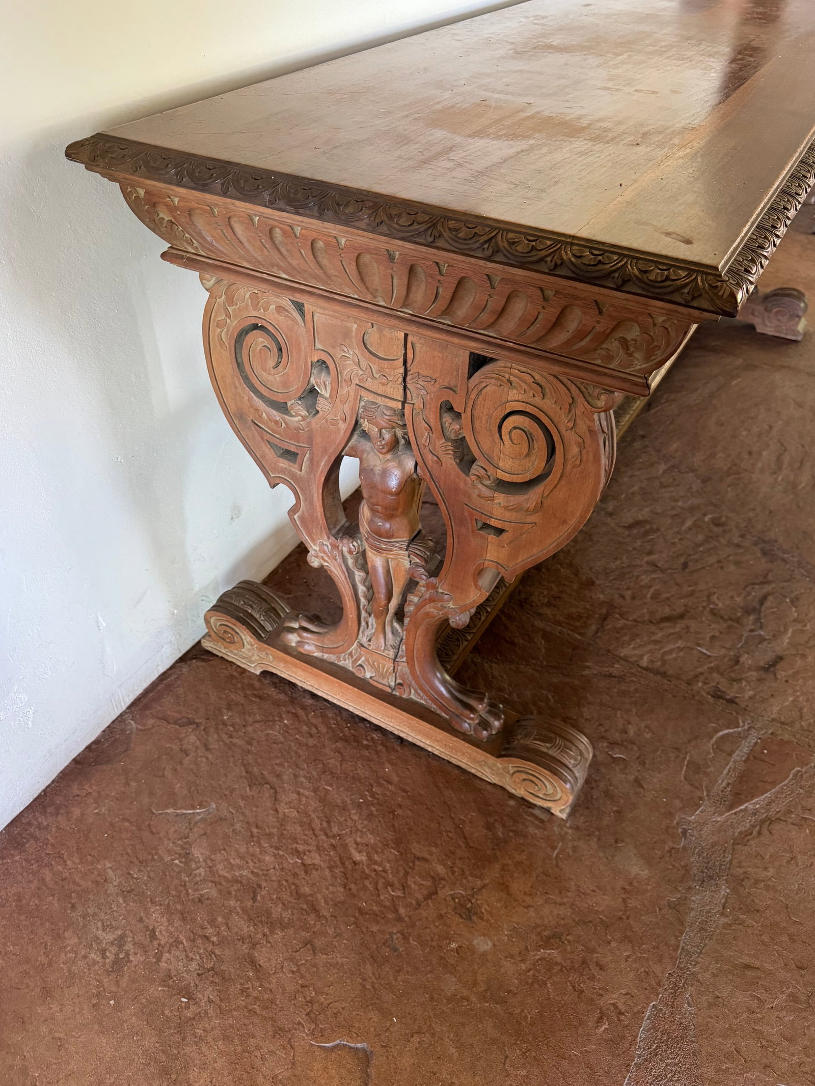Italian Renaissance Revival Carved Walnut Console Table - 6