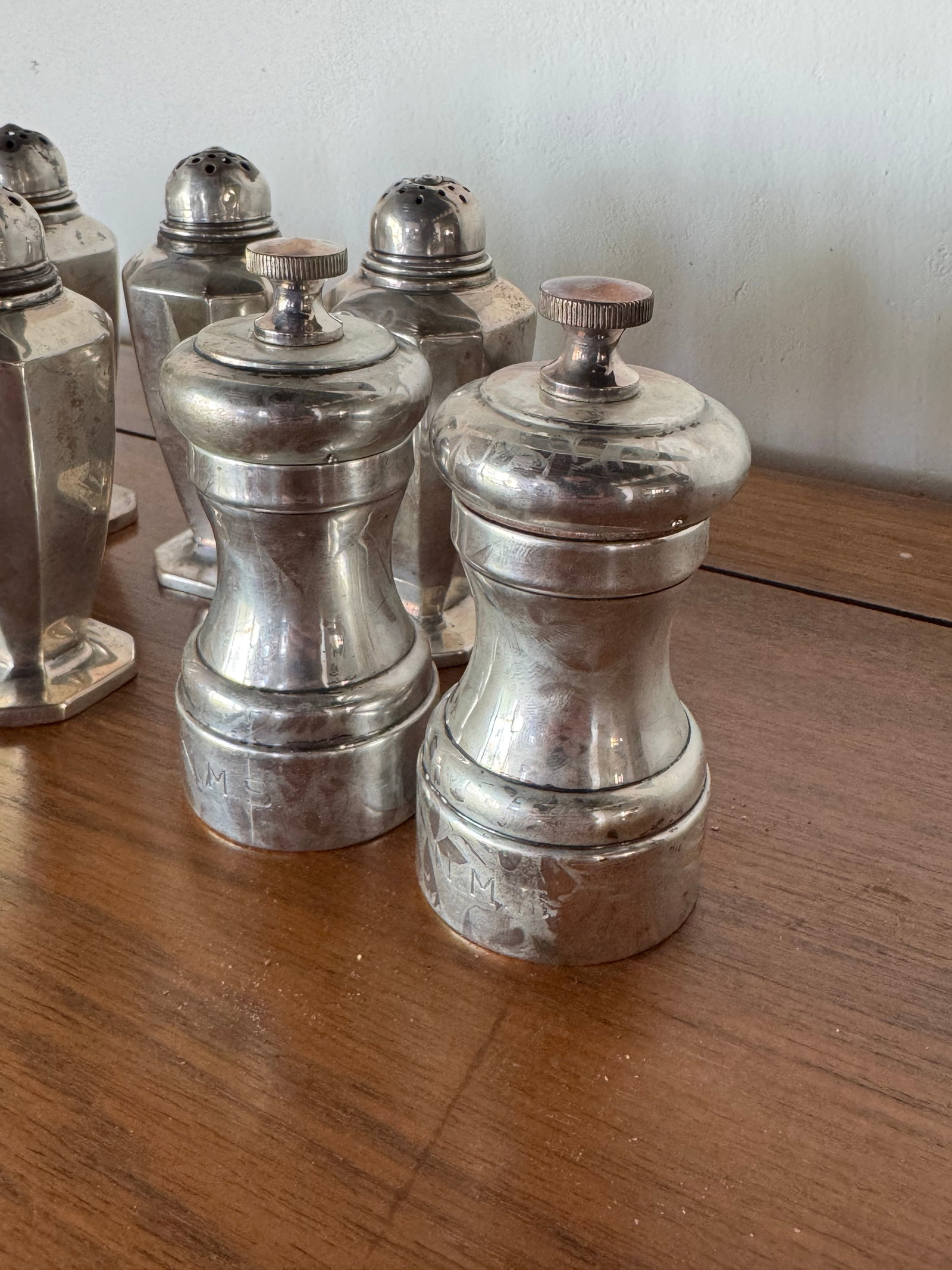 Collection of Sterling Silver and Glass Salt and Pepper Shakers - 7