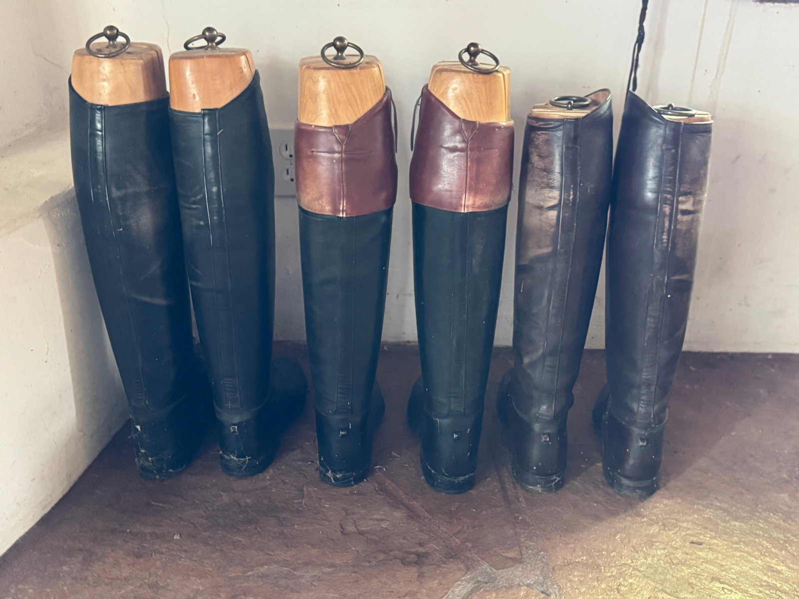 Collection of Six English Leather Riding Boots with Wooden Trees - 3