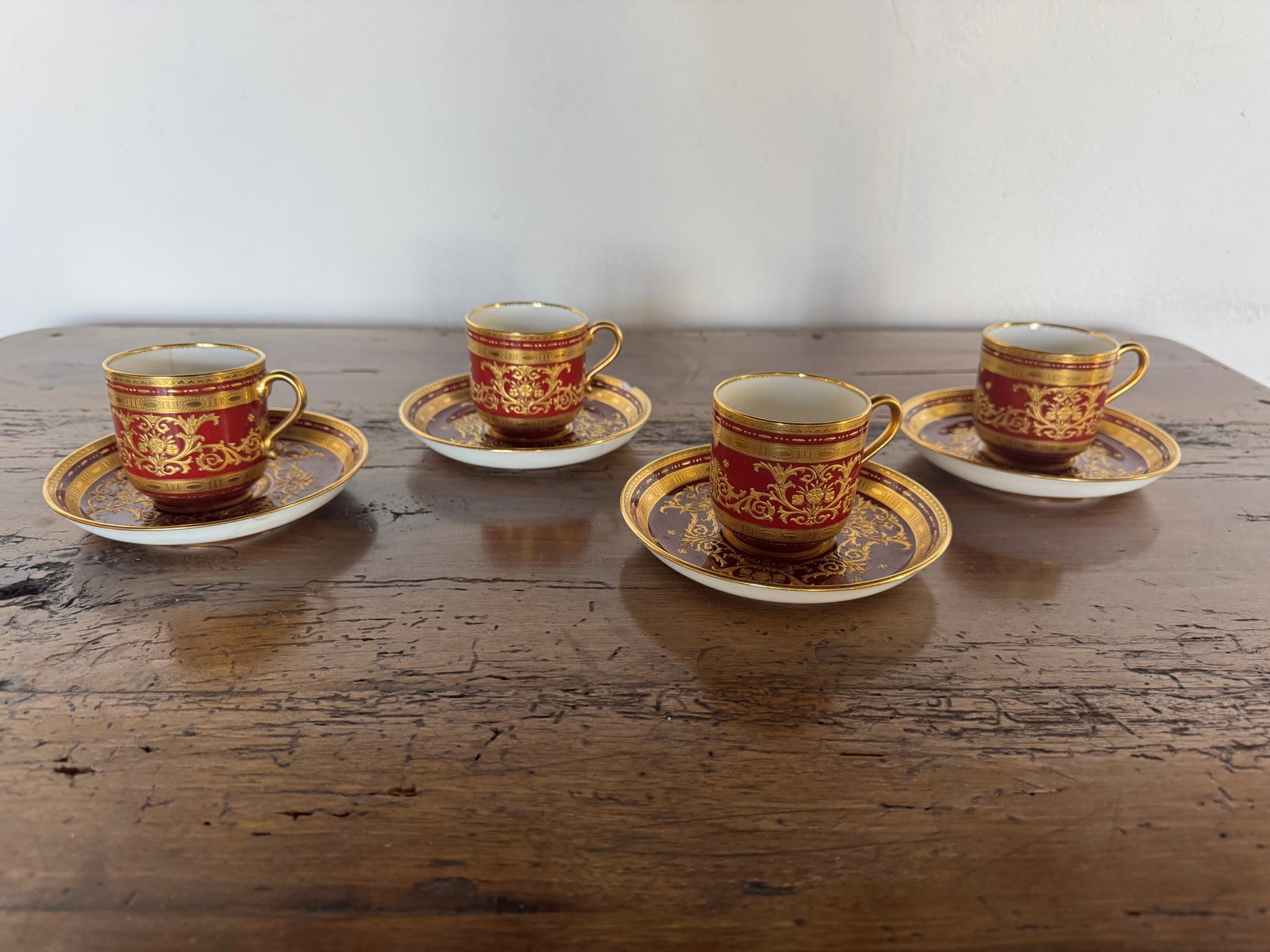 Set of Four Tiffany & Co. Gilt and Red Porcelain Demitasse Cups and Saucers by Aynsley - 2