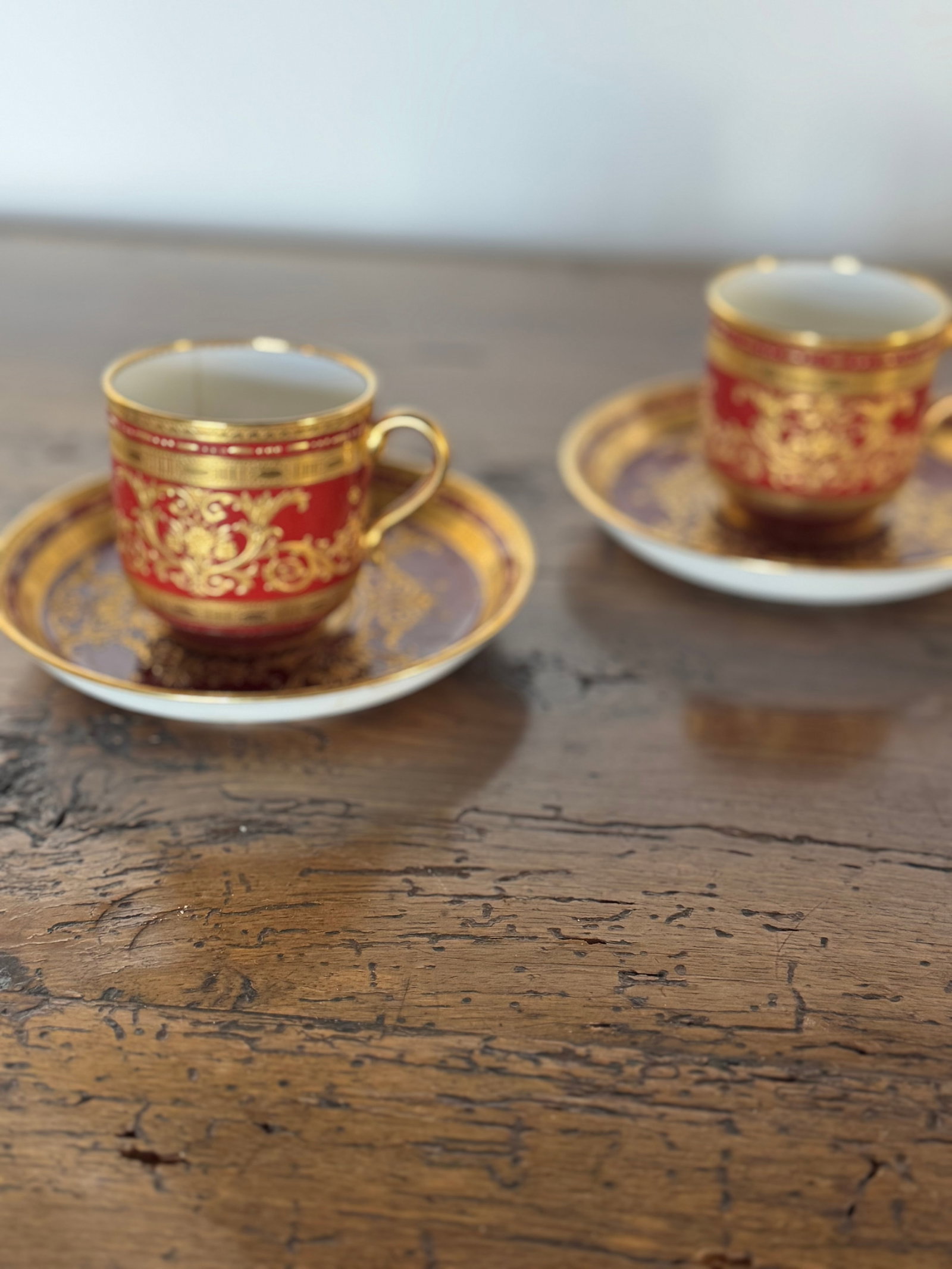 Set of Four Tiffany & Co. Gilt and Red Porcelain Demitasse Cups and Saucers by Aynsley - 3