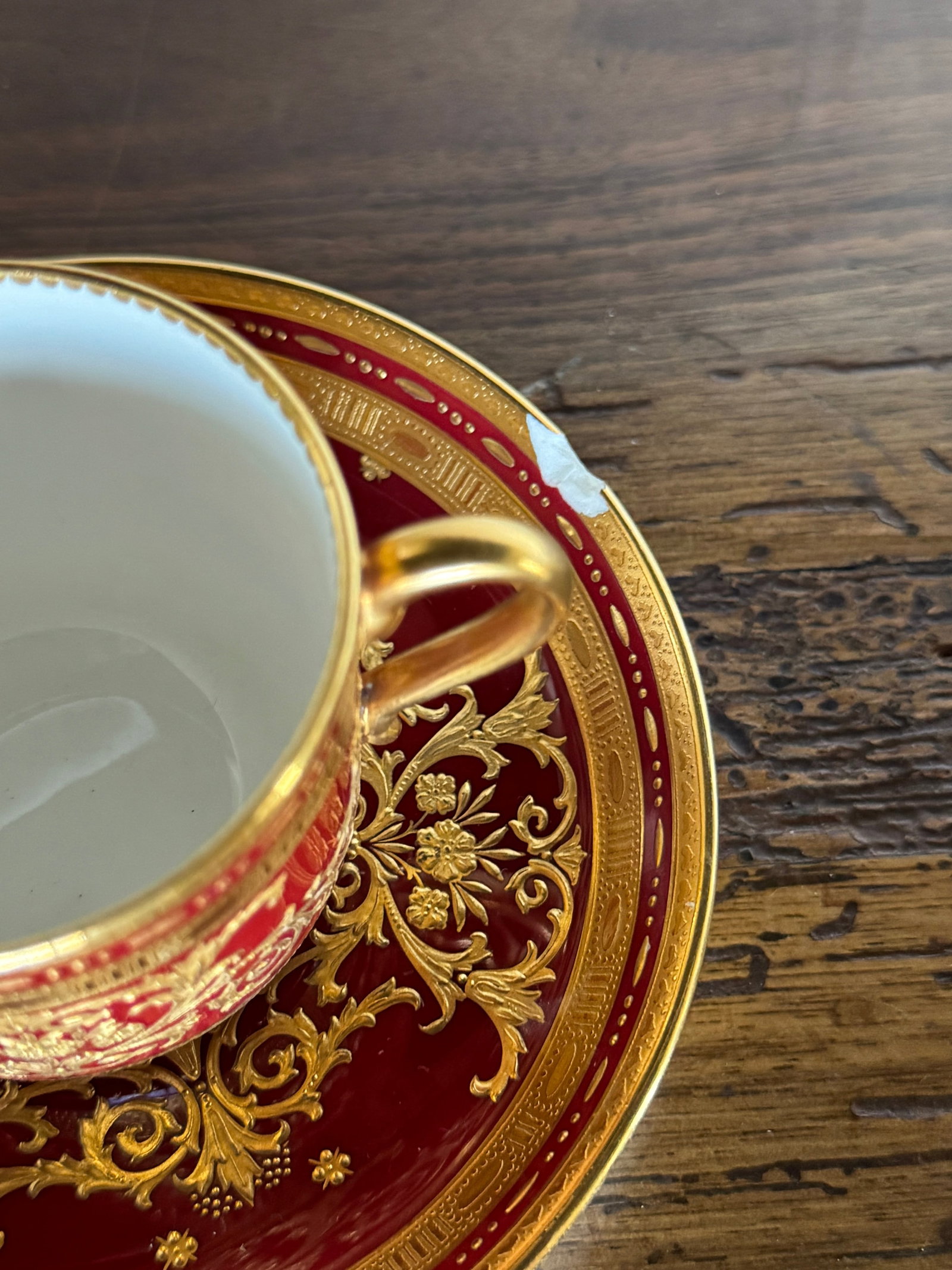 Set of Four Tiffany & Co. Gilt and Red Porcelain Demitasse Cups and Saucers by Aynsley - 4