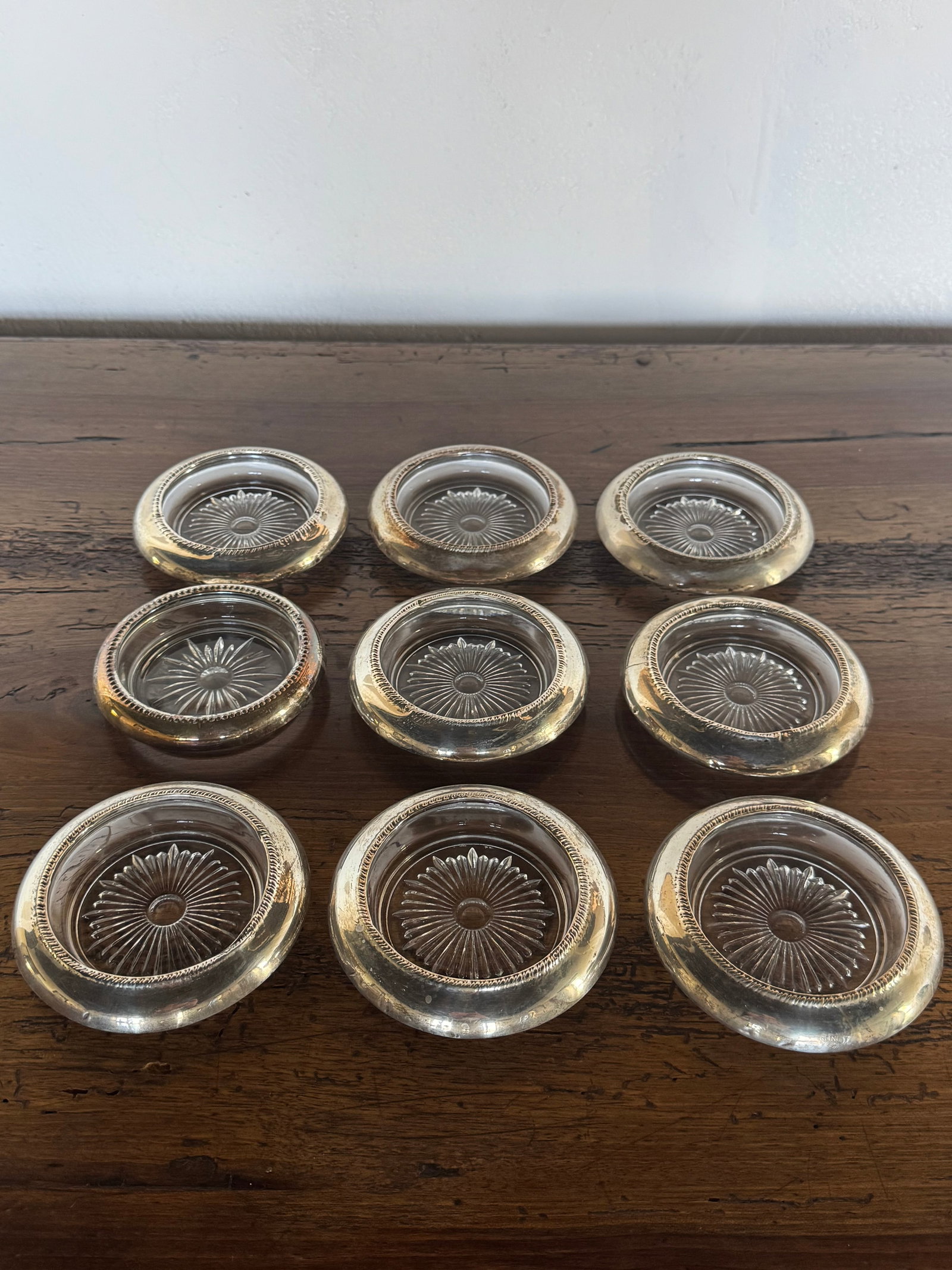 Set of Nine Silver Plate and Glass Coasters - 2