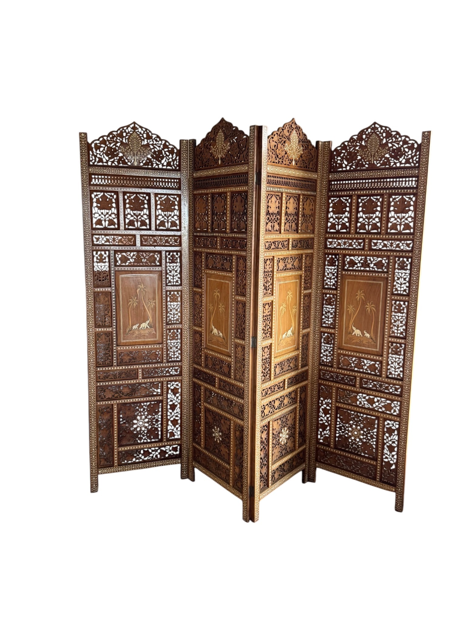 Antique Anglo-Indian Four-Panel Teak Folding Screen (1 of 3)