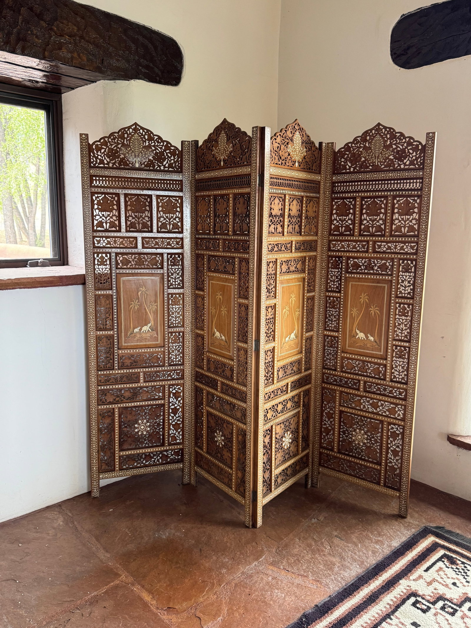 Antique Anglo-Indian Four-Panel Teak Folding Screen - 2
