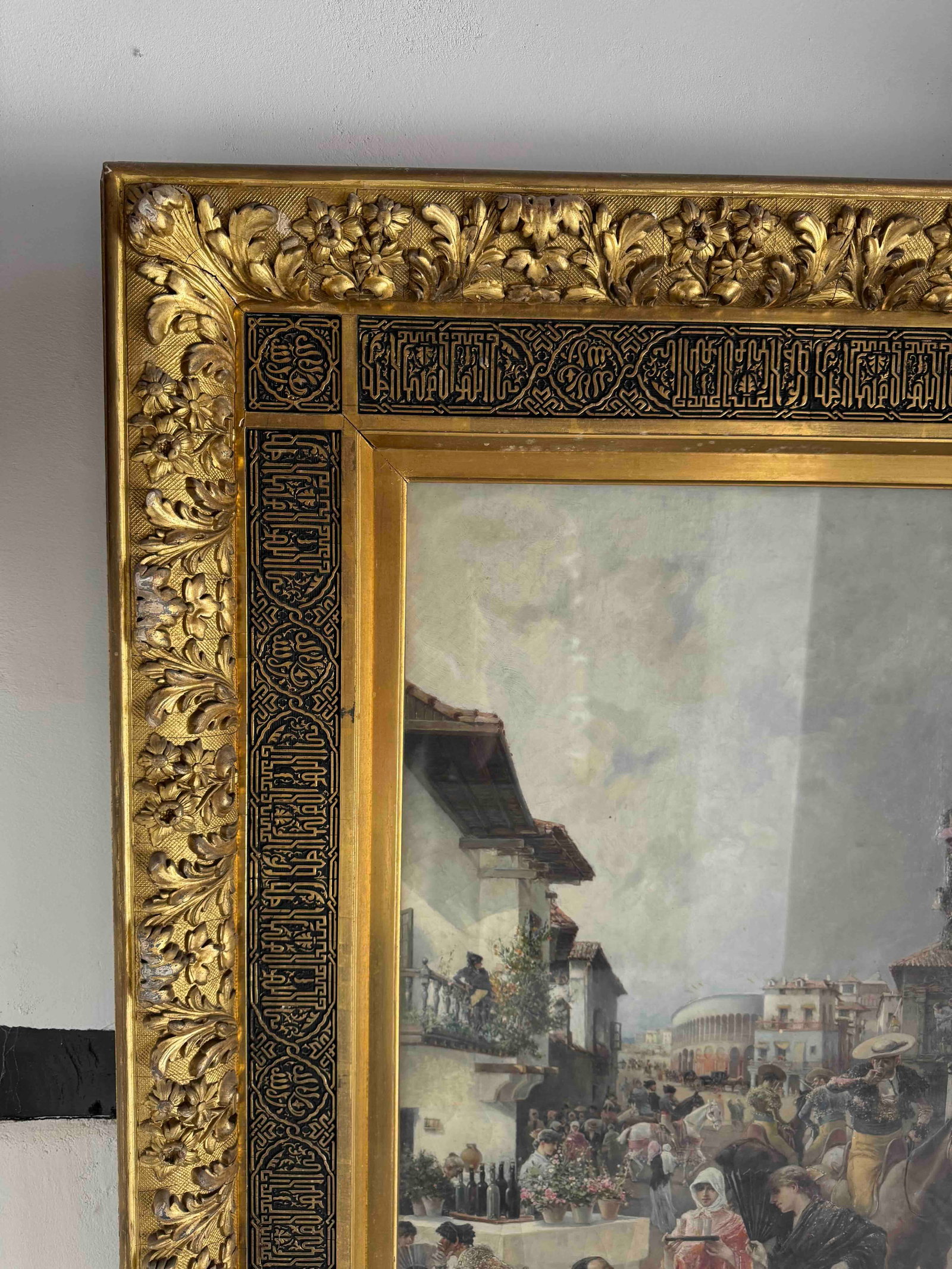 Alonso Pérez (1857 - 1930), Oil on Canvas, Spain Street Scene Painting, Under Glass, in a Giltw - 10