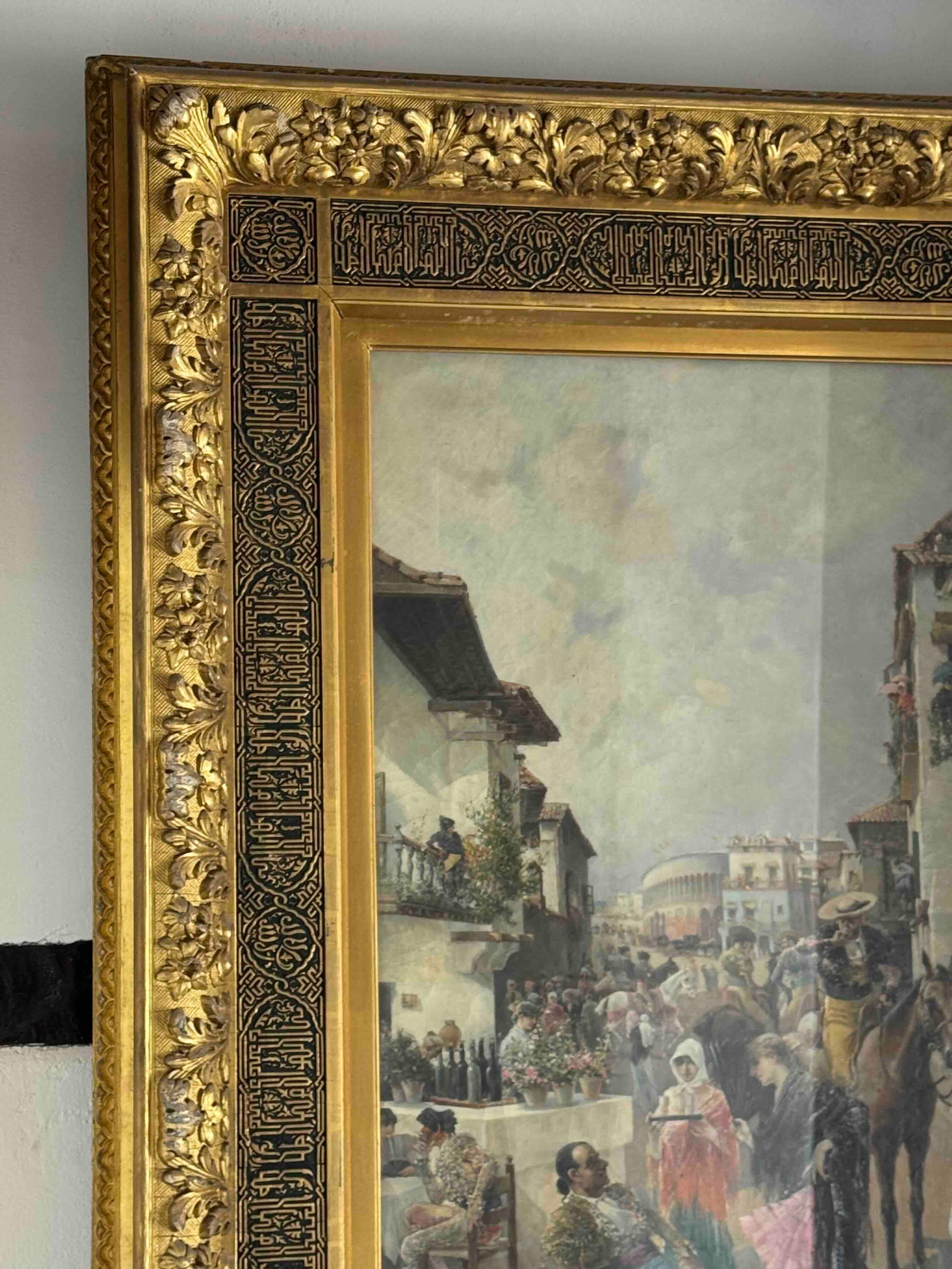Alonso Pérez (1857 - 1930), Oil on Canvas, Spain Street Scene Painting, Under Glass, in a Giltw - 8