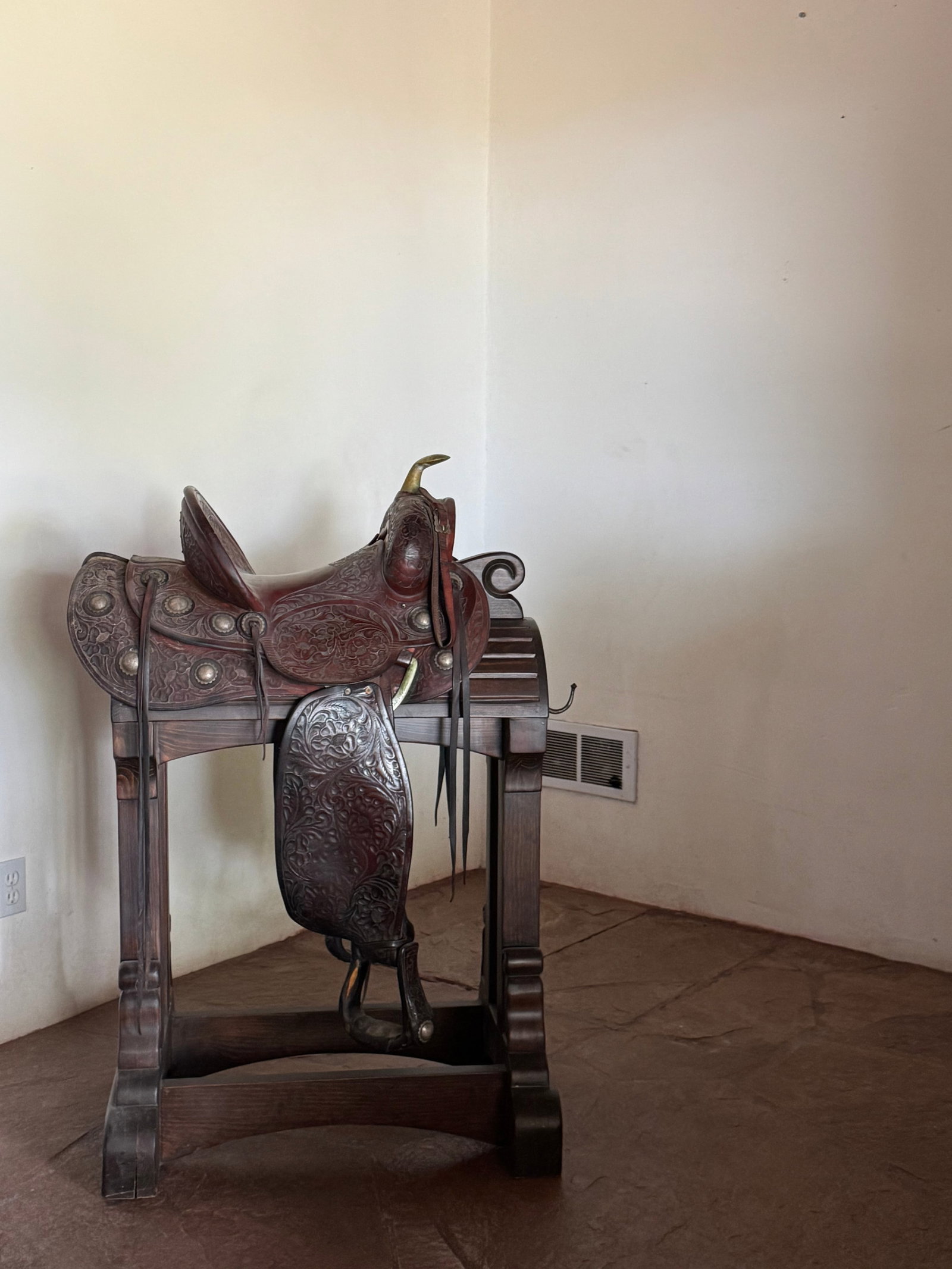 Hamley & Company Tooled Western Saddle on Custom Display Stand - 2