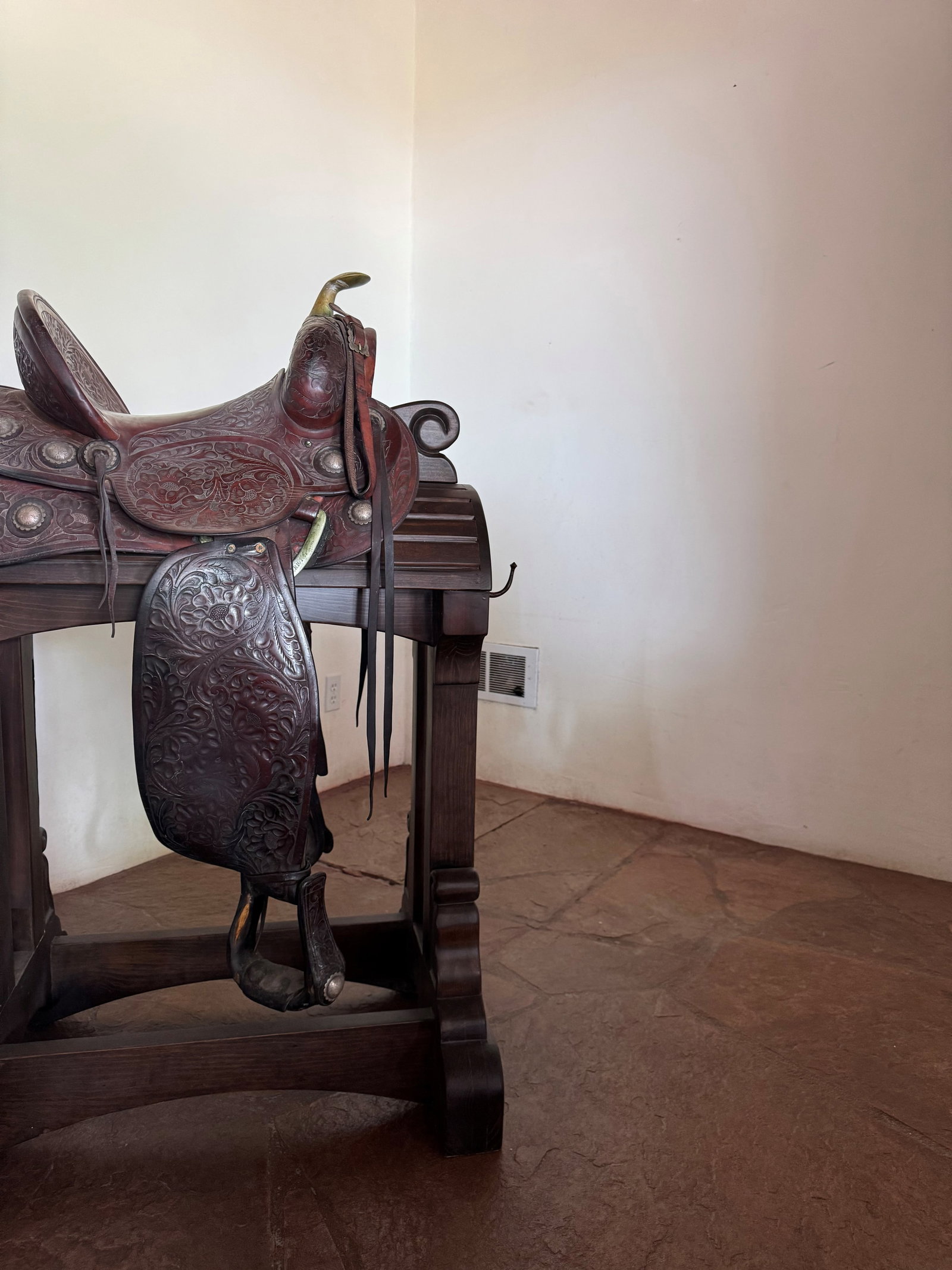 Hamley & Company Tooled Western Saddle on Custom Display Stand - 3