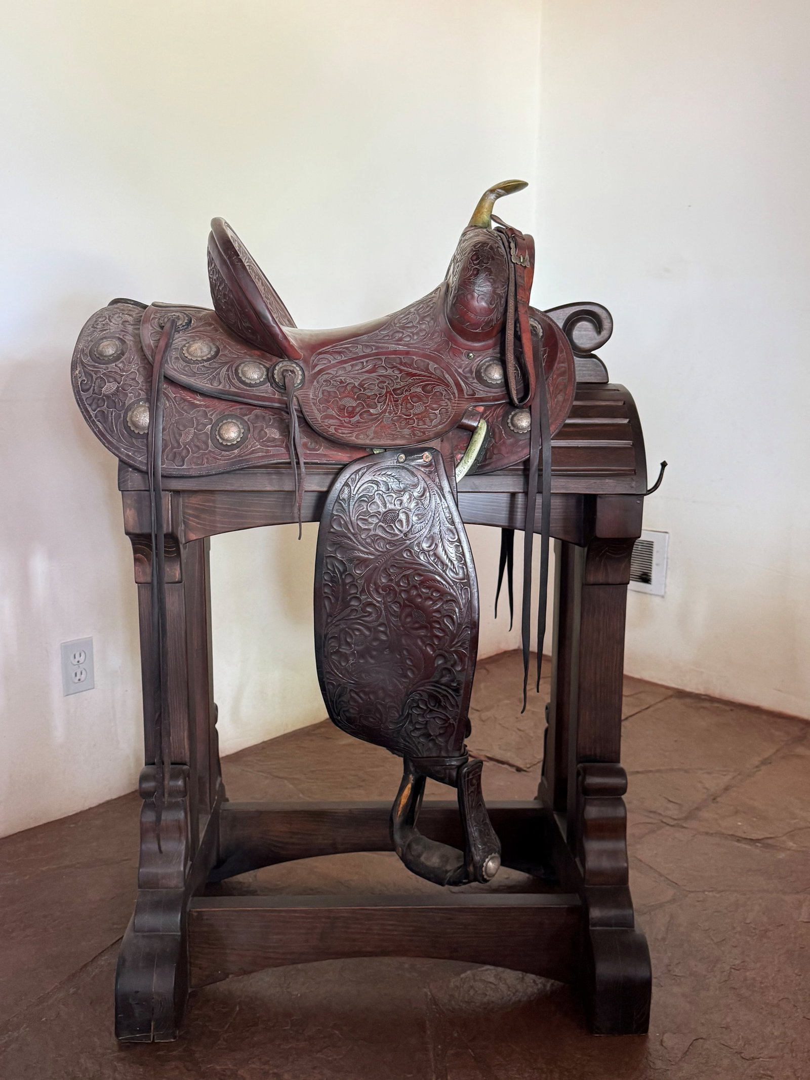 Hamley & Company Tooled Western Saddle on Custom Display Stand - 4