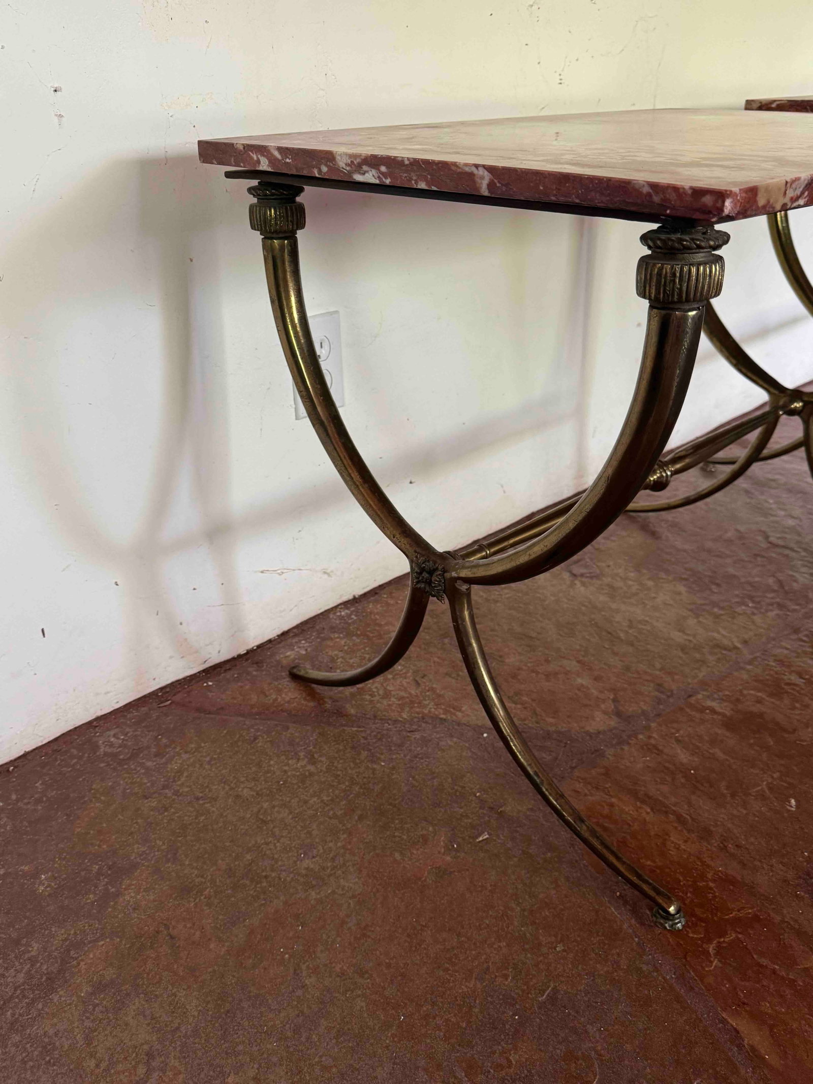 Pair of 20th Century Italian Neoclassical Gilt Bronze Mounted Rouge Marble Console Tables - 3