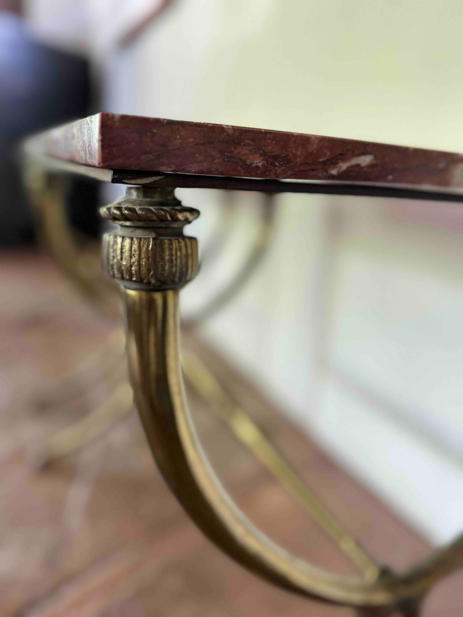 Pair of 20th Century Italian Neoclassical Gilt Bronze Mounted Rouge Marble Console Tables - 6