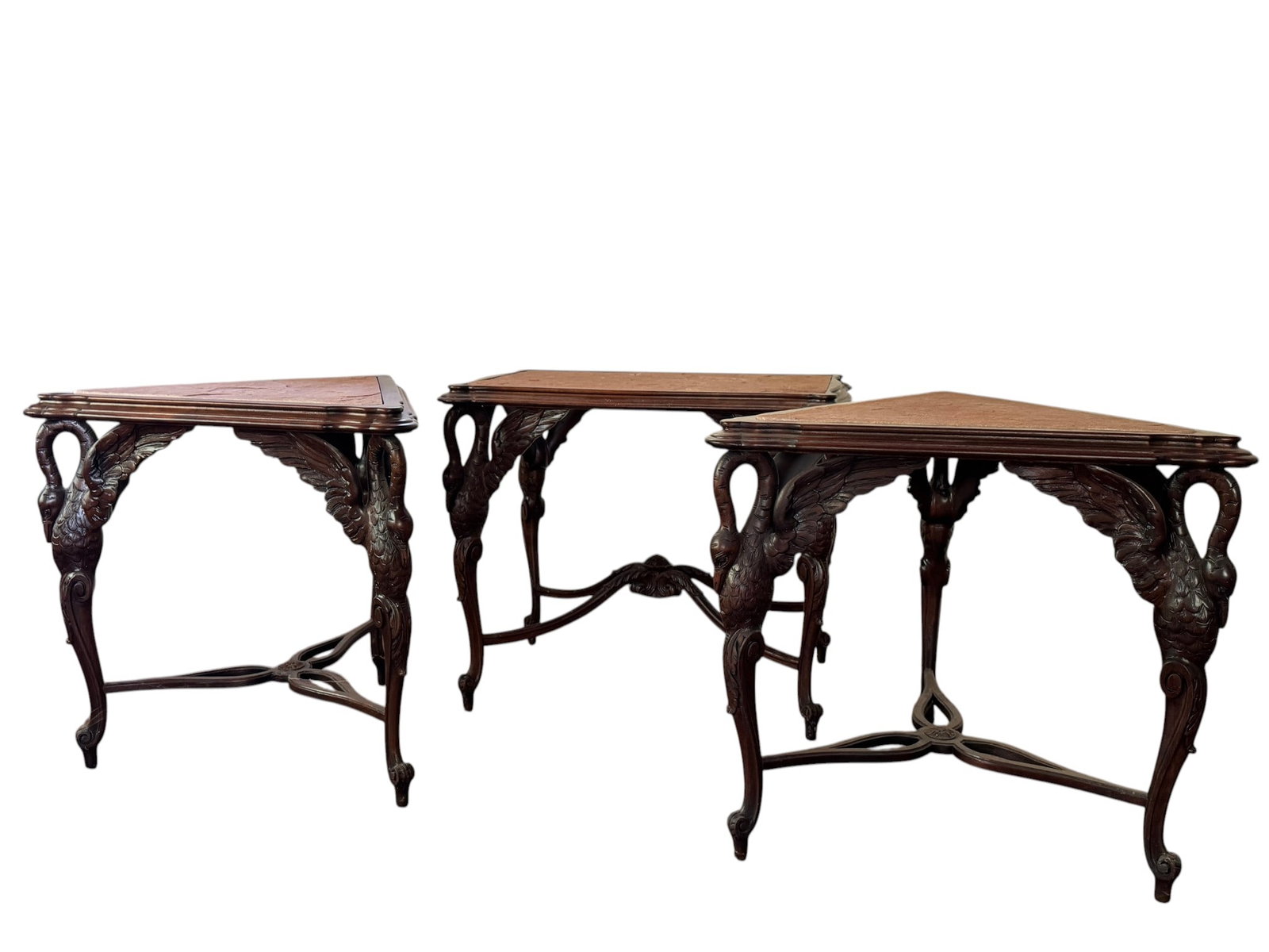 Set of Three Carved Wood and Stone Swan Console Tables (1 of 2)
