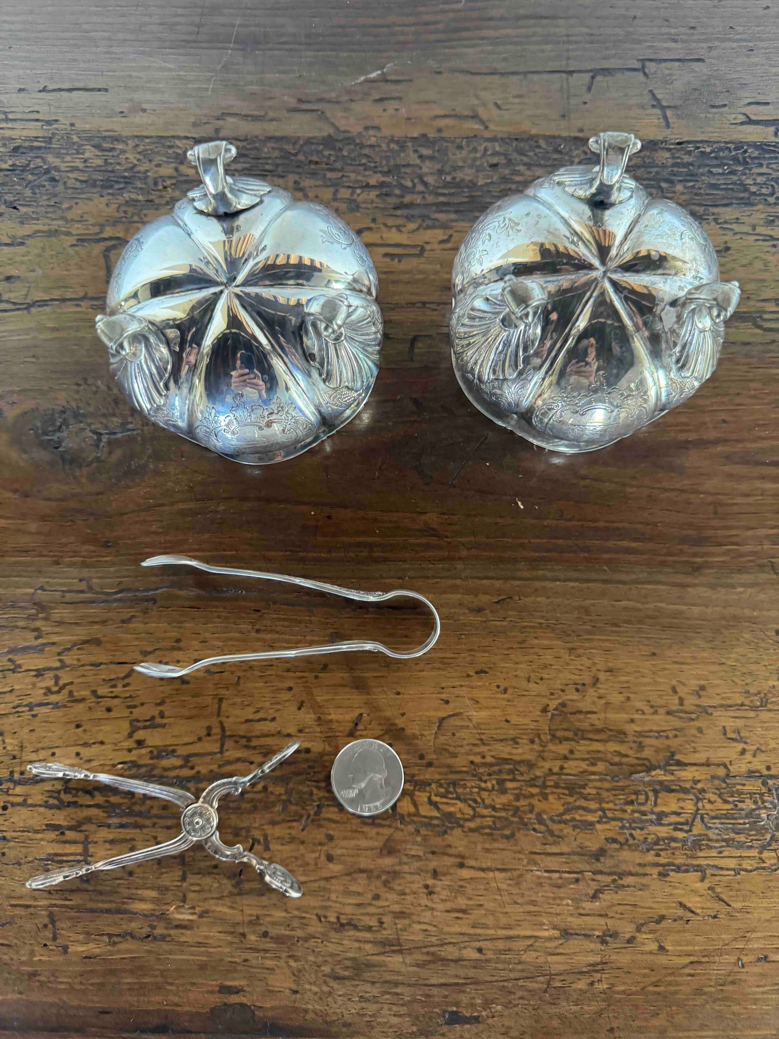 Pair of Victorian Sterling Silver Master Salt Cellars with Tongs - 5