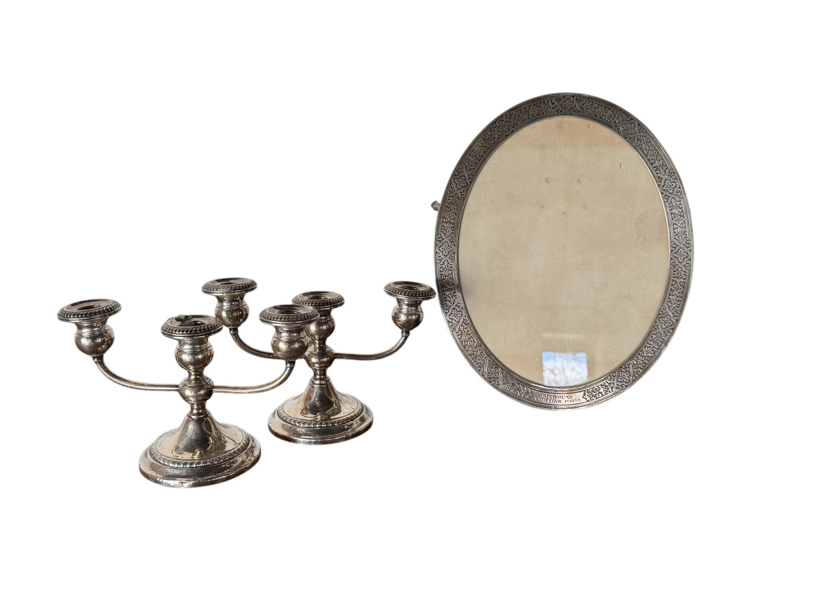 Gorham Sterling Silver Candelabra and Ornate Silverplate Tray (1 of 2)