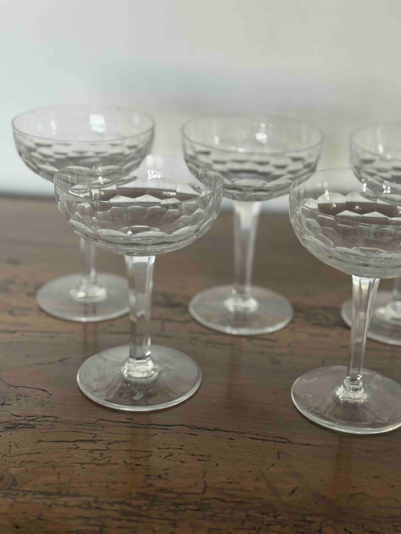 Set of Five Baccarat "Honeycomb" Pattern Crystal Coupe Glasses - 2