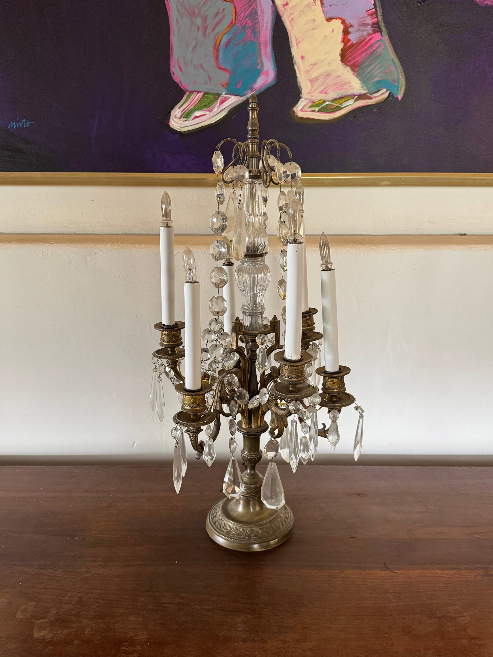 Gilt Bronze and Crystal Five-Light Candelabra - 2
