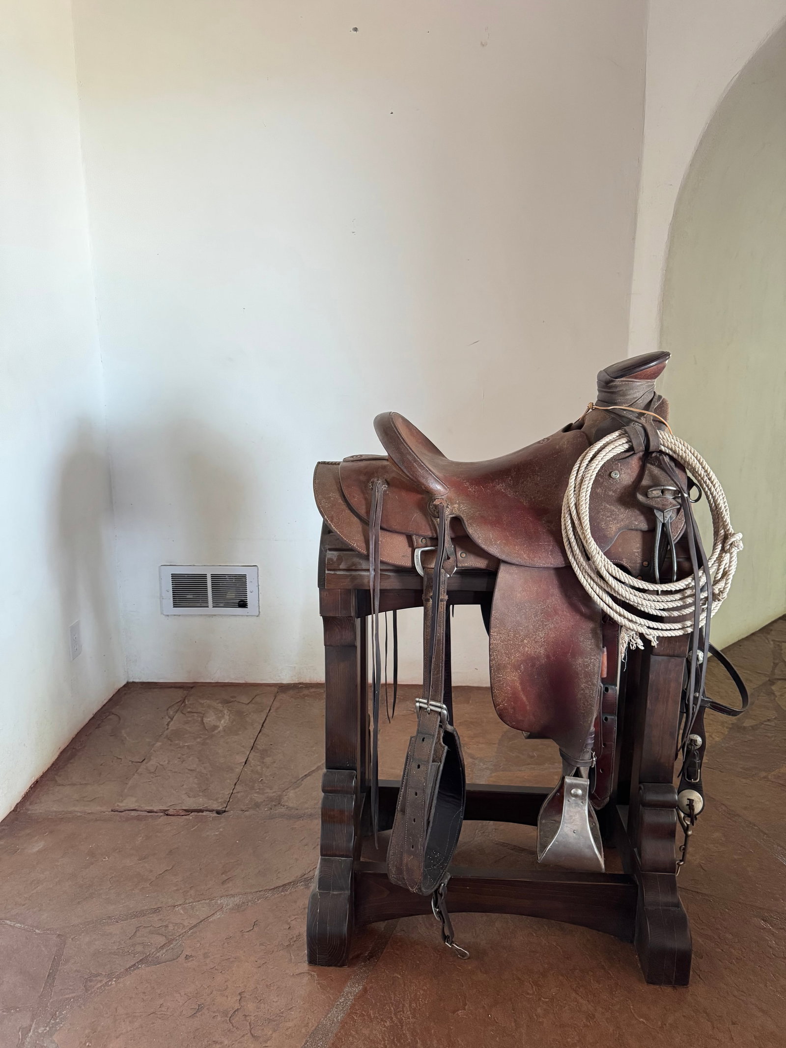 Robert Chavez Maker Western Saddle on Display Stand - 2