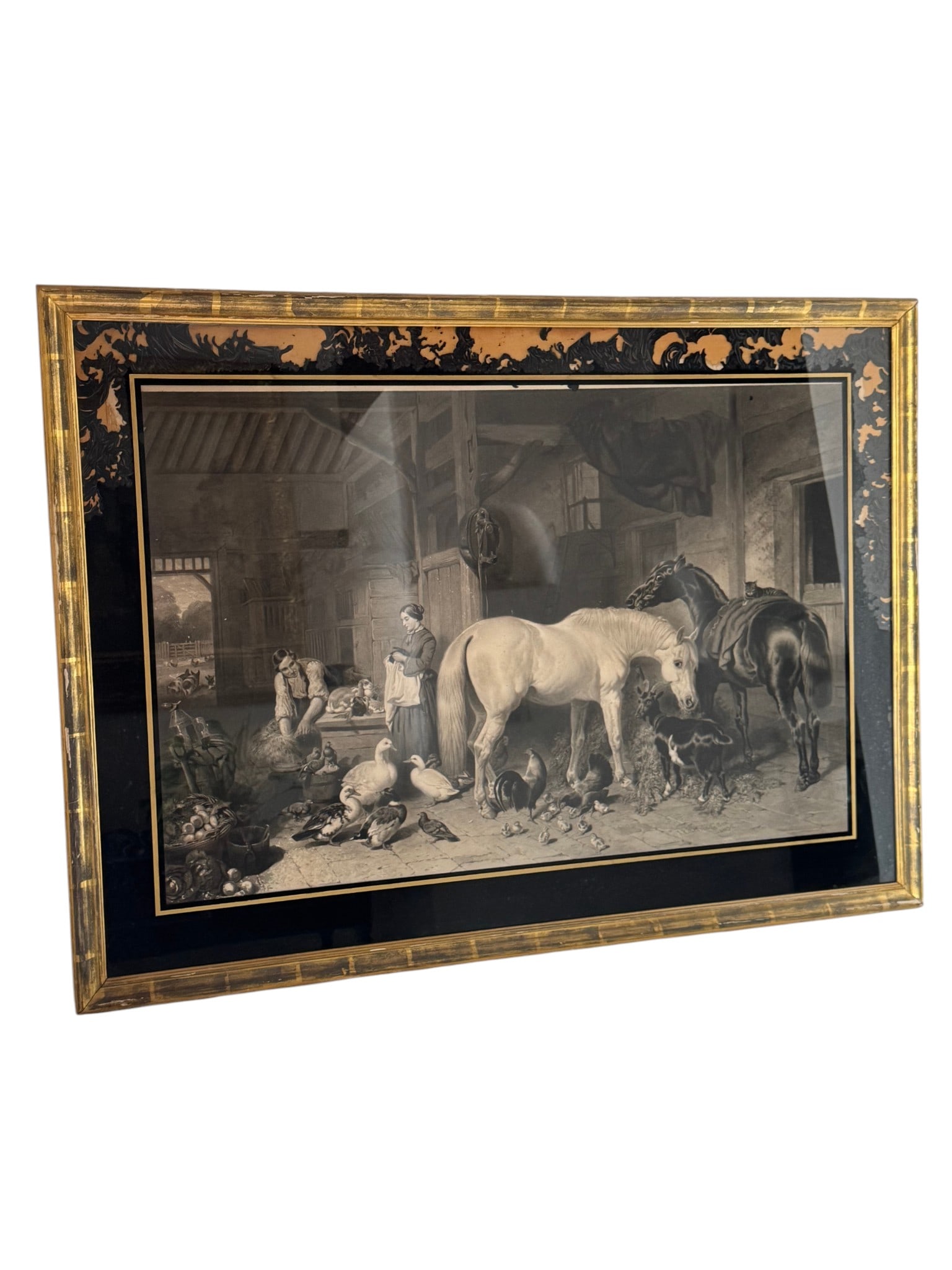 19th Century English Engraving, "Horses and Fowl" (1 of 2)