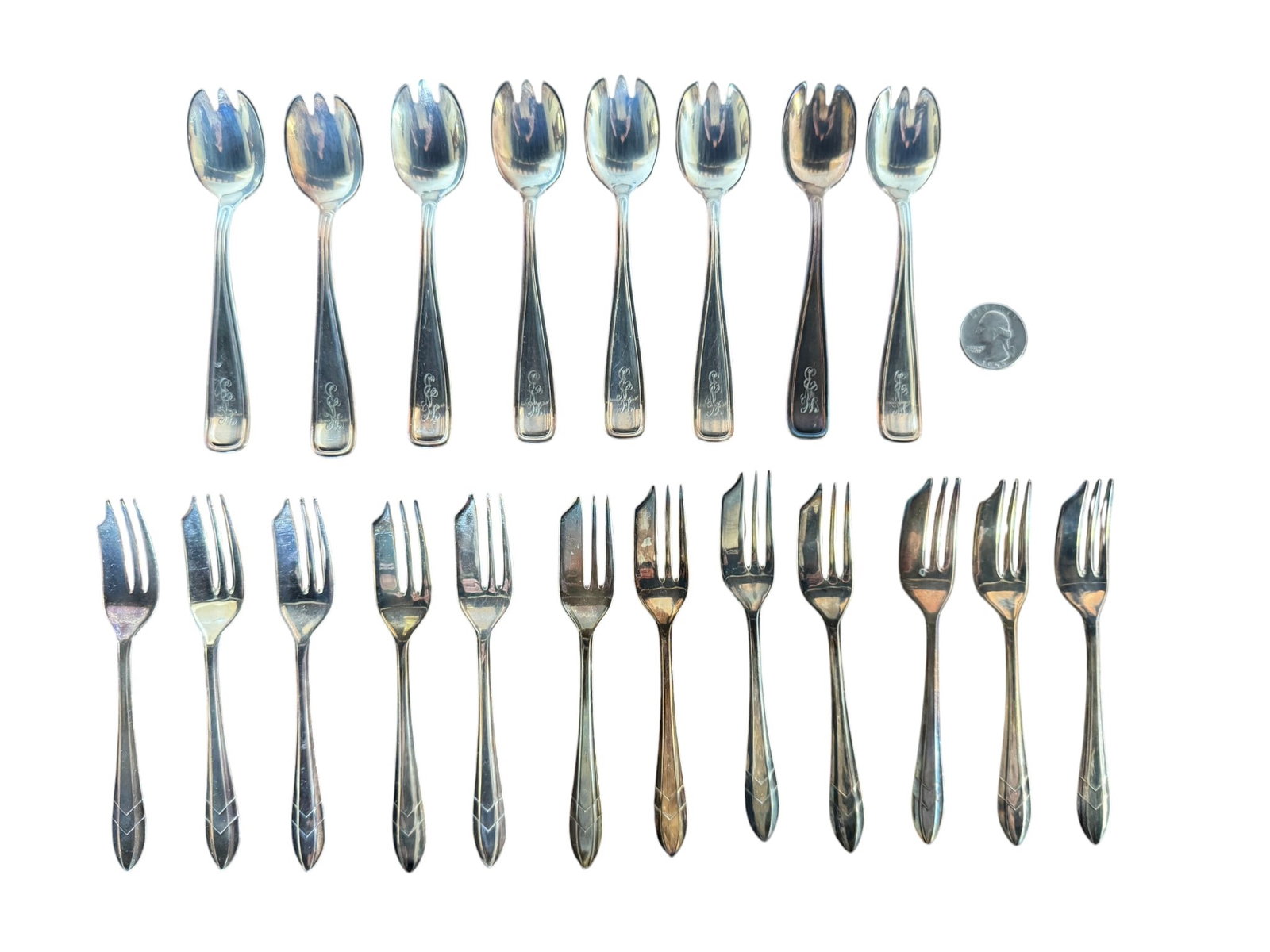 Set of Twelve Antique Sterling Silver Fruit Spoons and Forks by Butler, Sheffield, England (1 of 2)