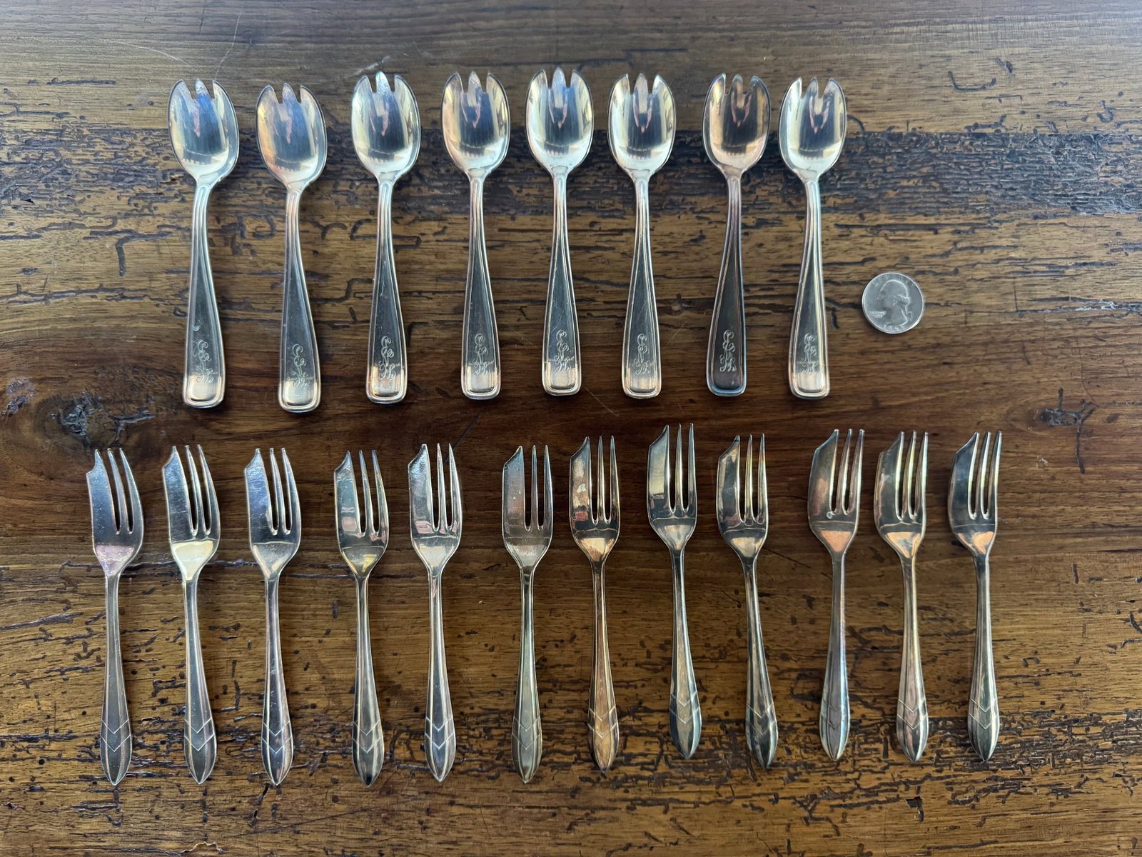 Set of Twelve Antique Sterling Silver Fruit Spoons and Forks by Butler, Sheffield, England - 2