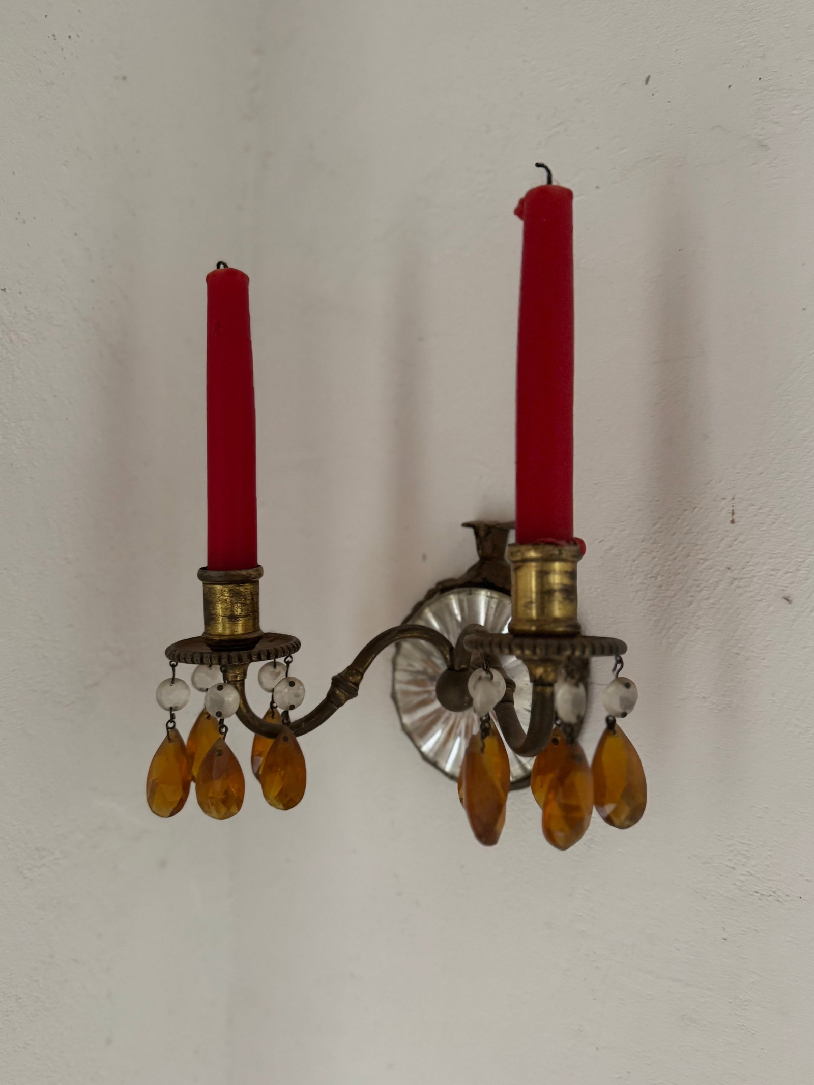 Pair of Vintage Brass and Crystal Sconces - 2