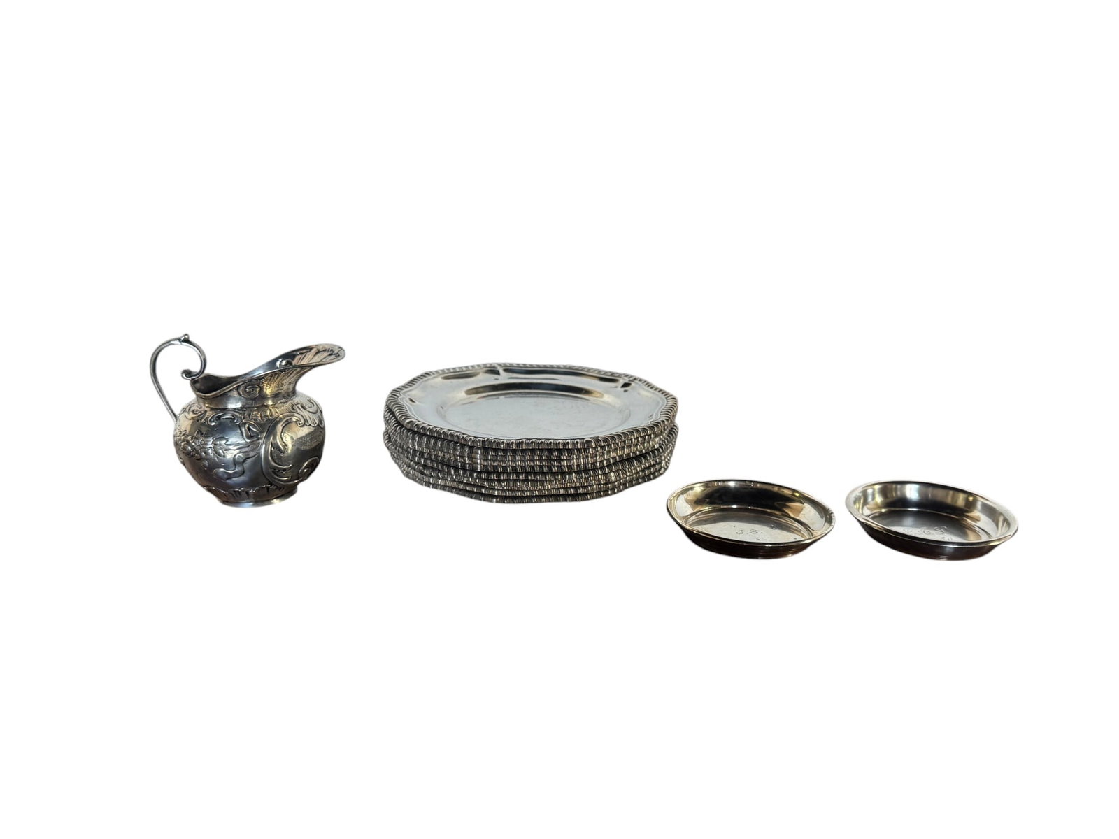 Gorham Sterling Silver Milk Pitcher and Set of Twelve Bread Plates, "Duchess Dainty" Pattern (1 of 2)