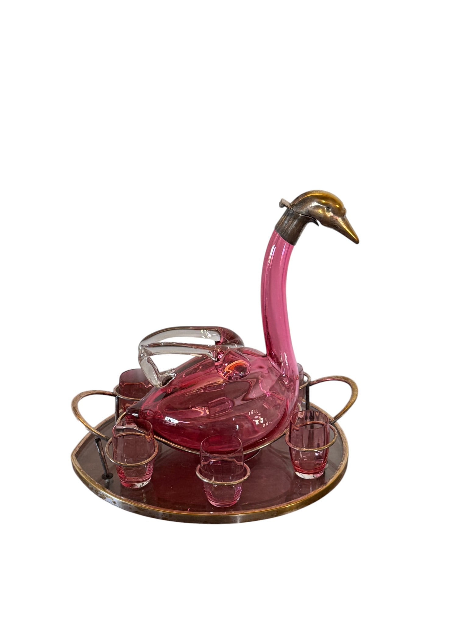 Mid-20th Century Italian Pink Glass Swan Decanter Set (1 of 2)