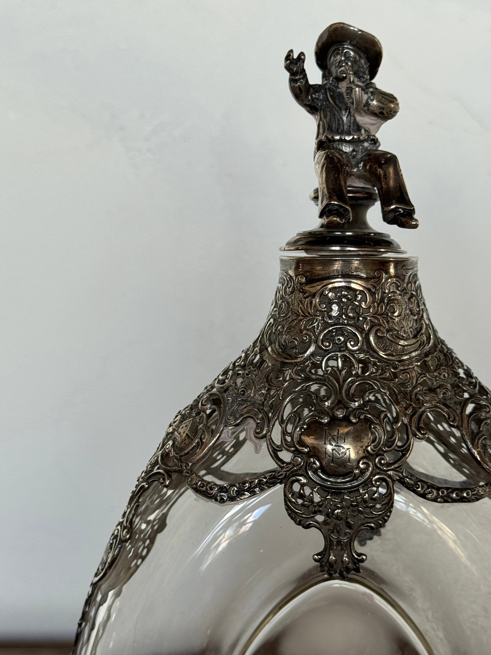 Sterling Silver Mounted Decanter by M.B. & Co. with Six Sterling Silver Miniature Goblets - 2