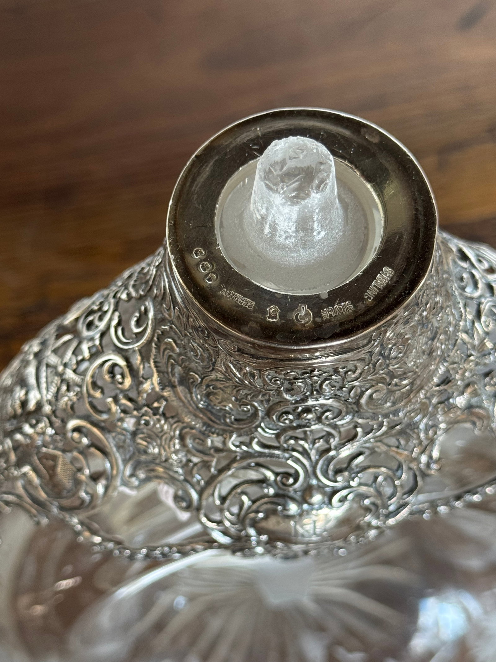 Sterling Silver Mounted Decanter by M.B. & Co. with Six Sterling Silver Miniature Goblets - 3