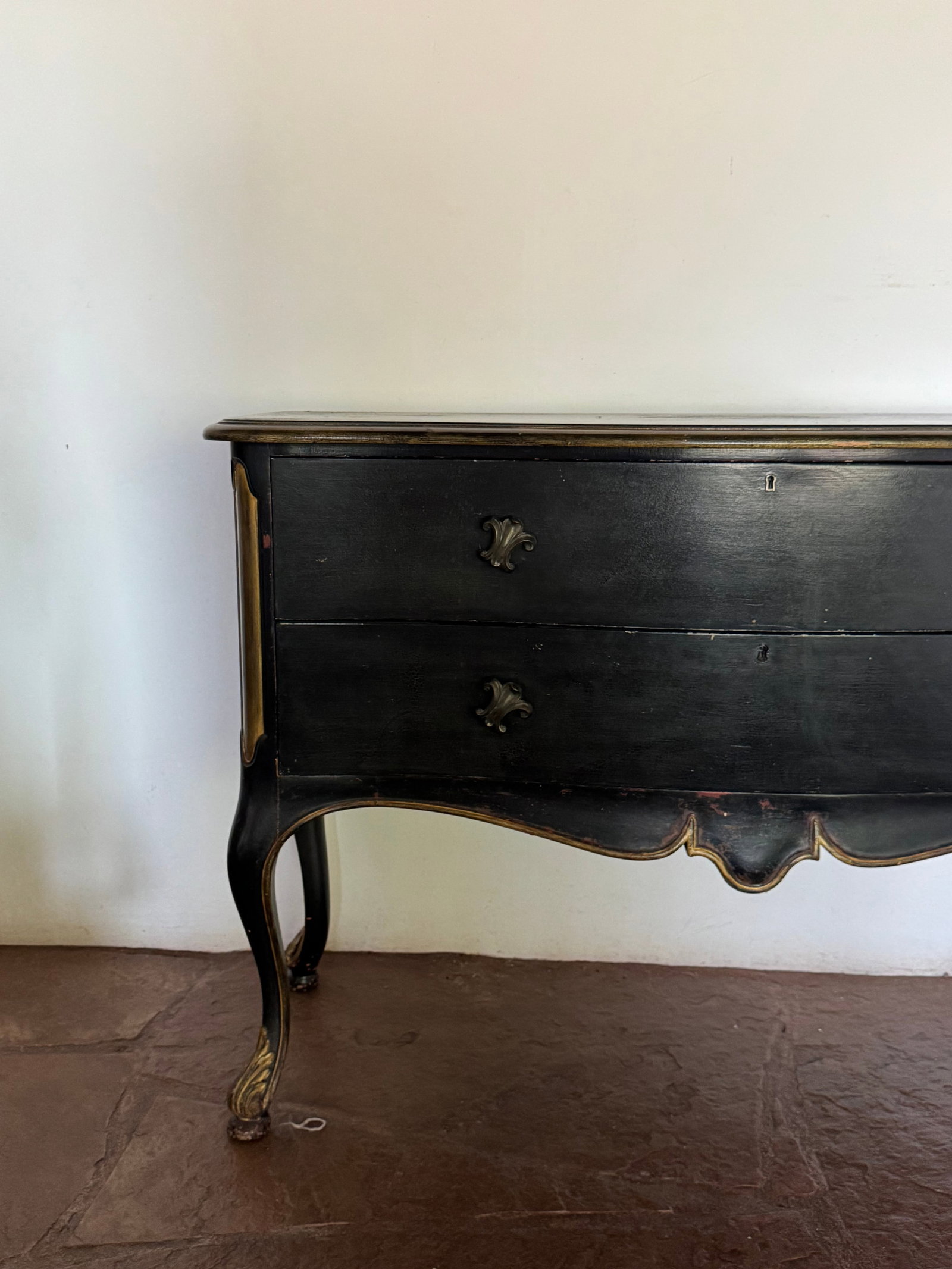 Pair of Louis XV Style Black Lacquer and Gilt Bronze Nightstands/Commodes - 2