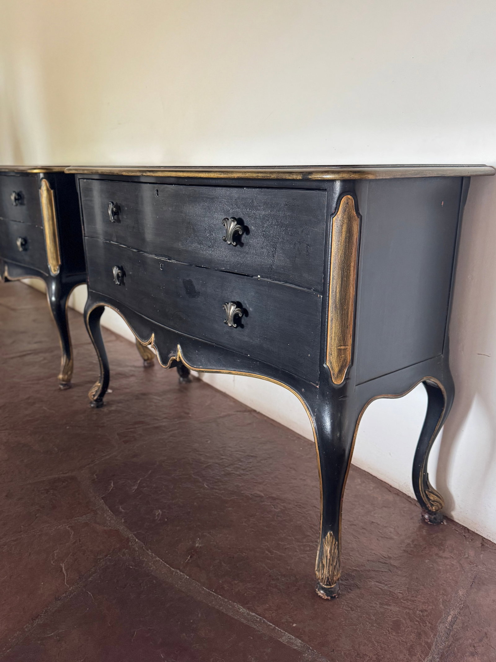 Pair of Louis XV Style Black Lacquer and Gilt Bronze Nightstands/Commodes - 5