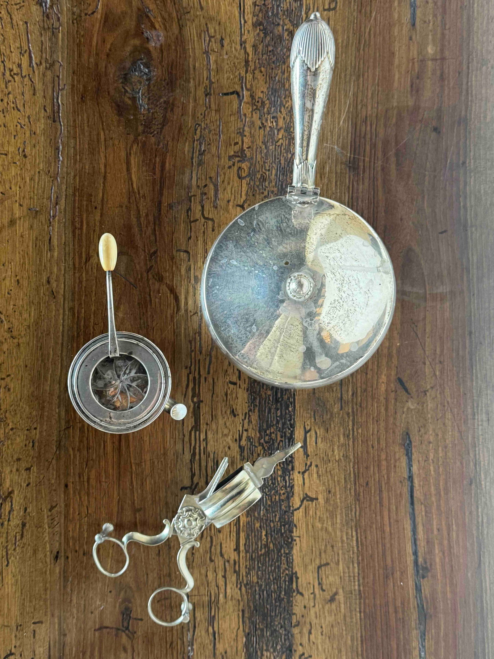Three-Piece Sterling Silver Silent Butler, Oil Lamp and Candle Wick Trimmer - 4