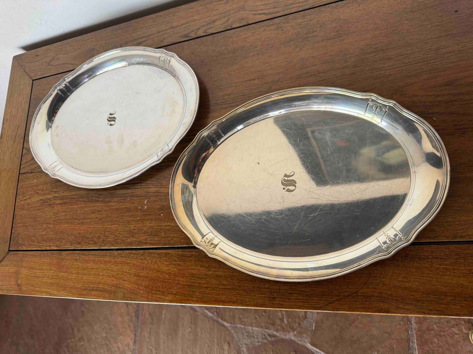 Pair of Gorham Ornate Sterling Silver Serving Trays - 2