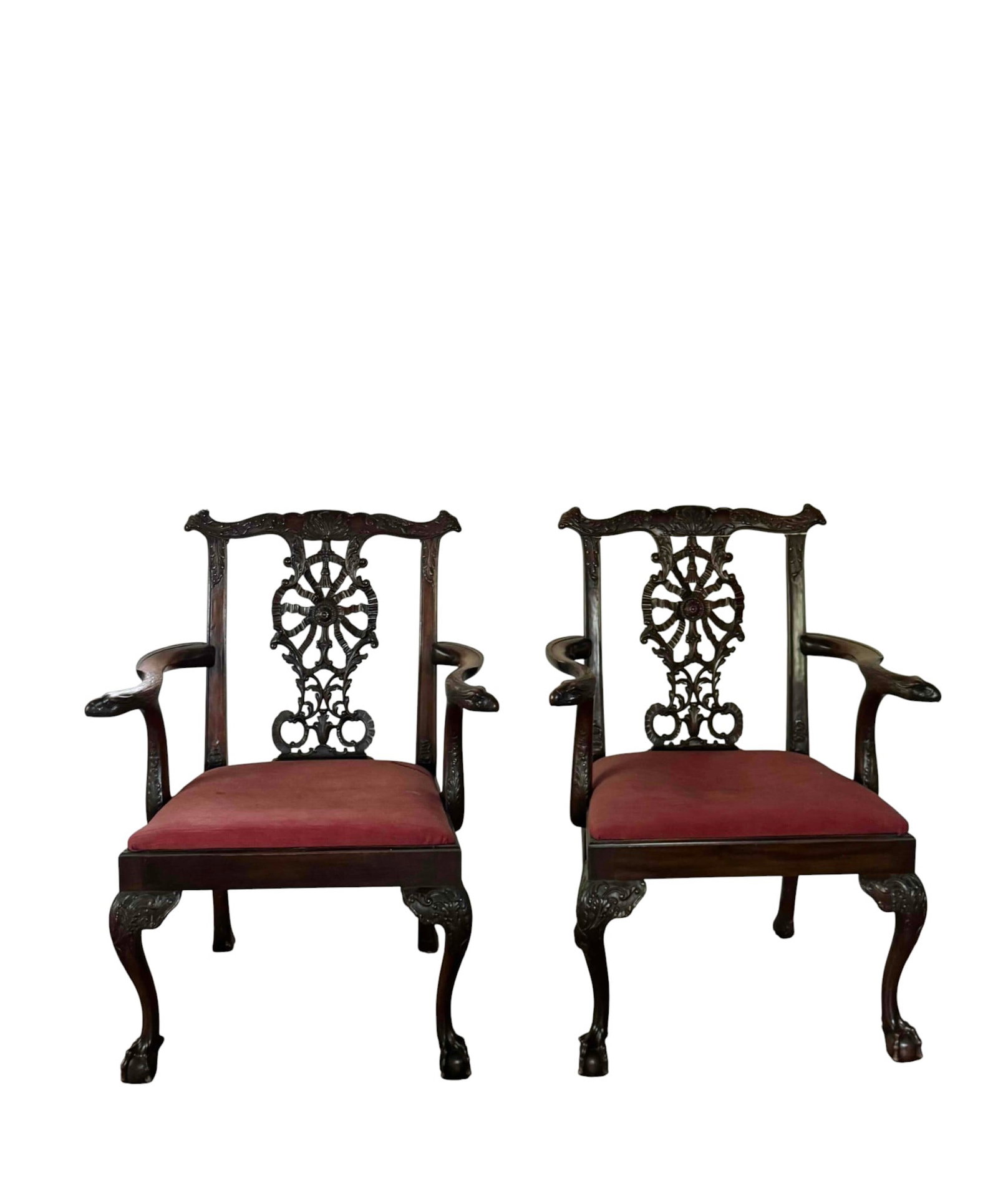 Pair of Carved Mahogany Chippendale Style Armchairs (1 of 9)