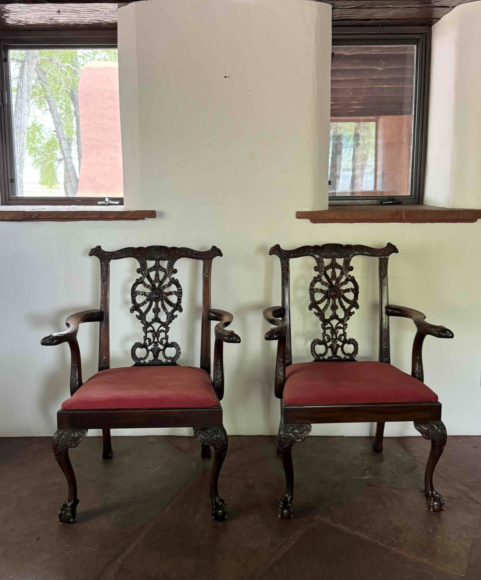 Pair of Carved Mahogany Chippendale Style Armchairs - 2