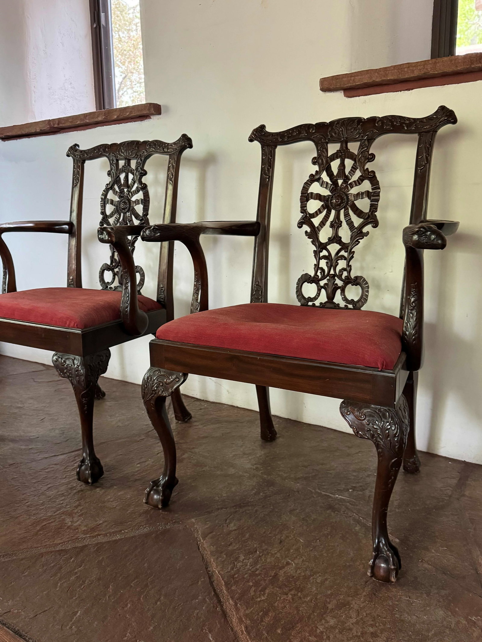 Pair of Carved Mahogany Chippendale Style Armchairs - 3